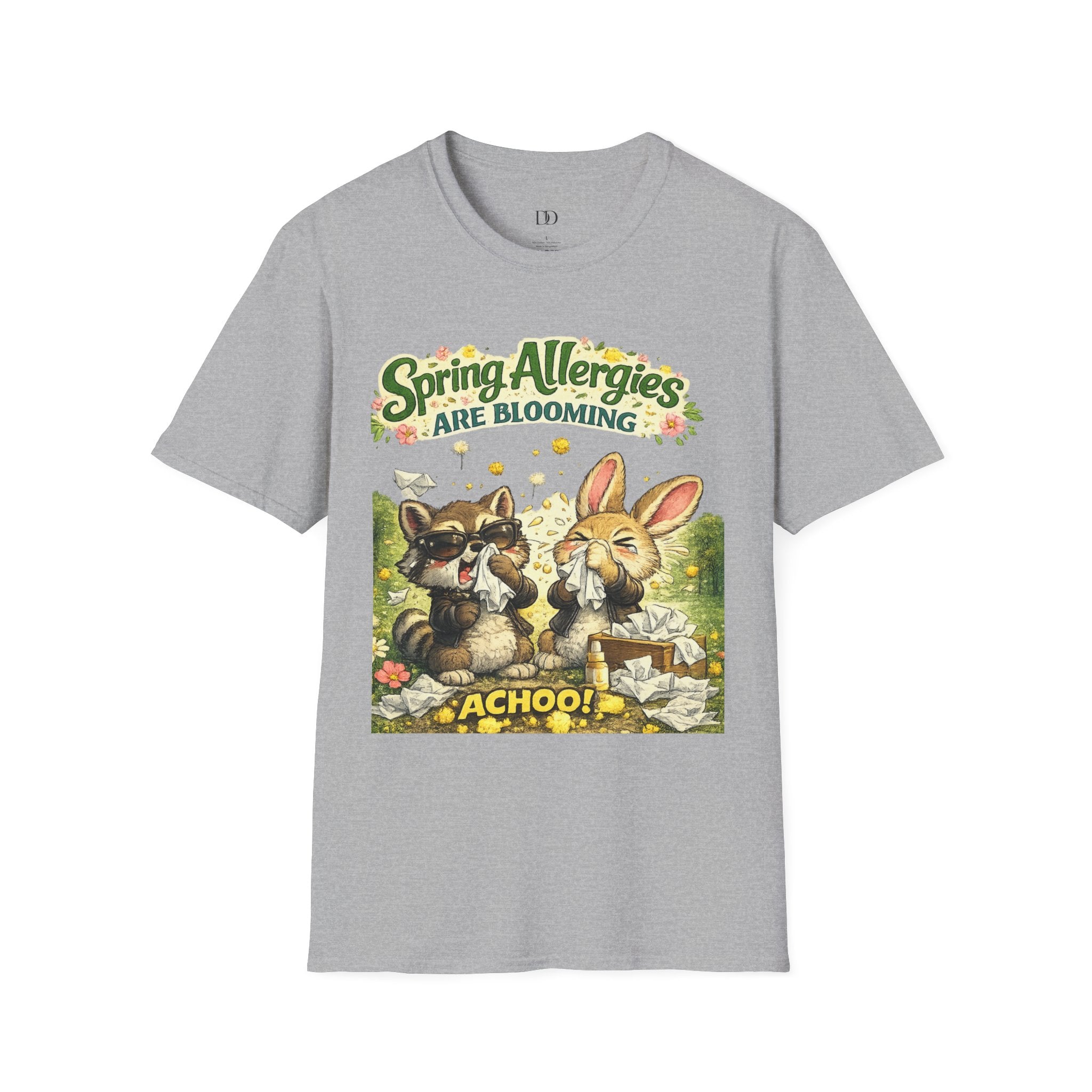 Spring Allergies Are Blooming Shirt – Funny Raccoon & Bunny Sneezing Graphic Tee, Cute Spring Allergy Humor T-Shirt