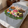 Highland Cow Easter Throw Blanket – Cute Baby Cow with Bunny Ears & Easter Eggs – Soft Spring Farmhouse Blanket
