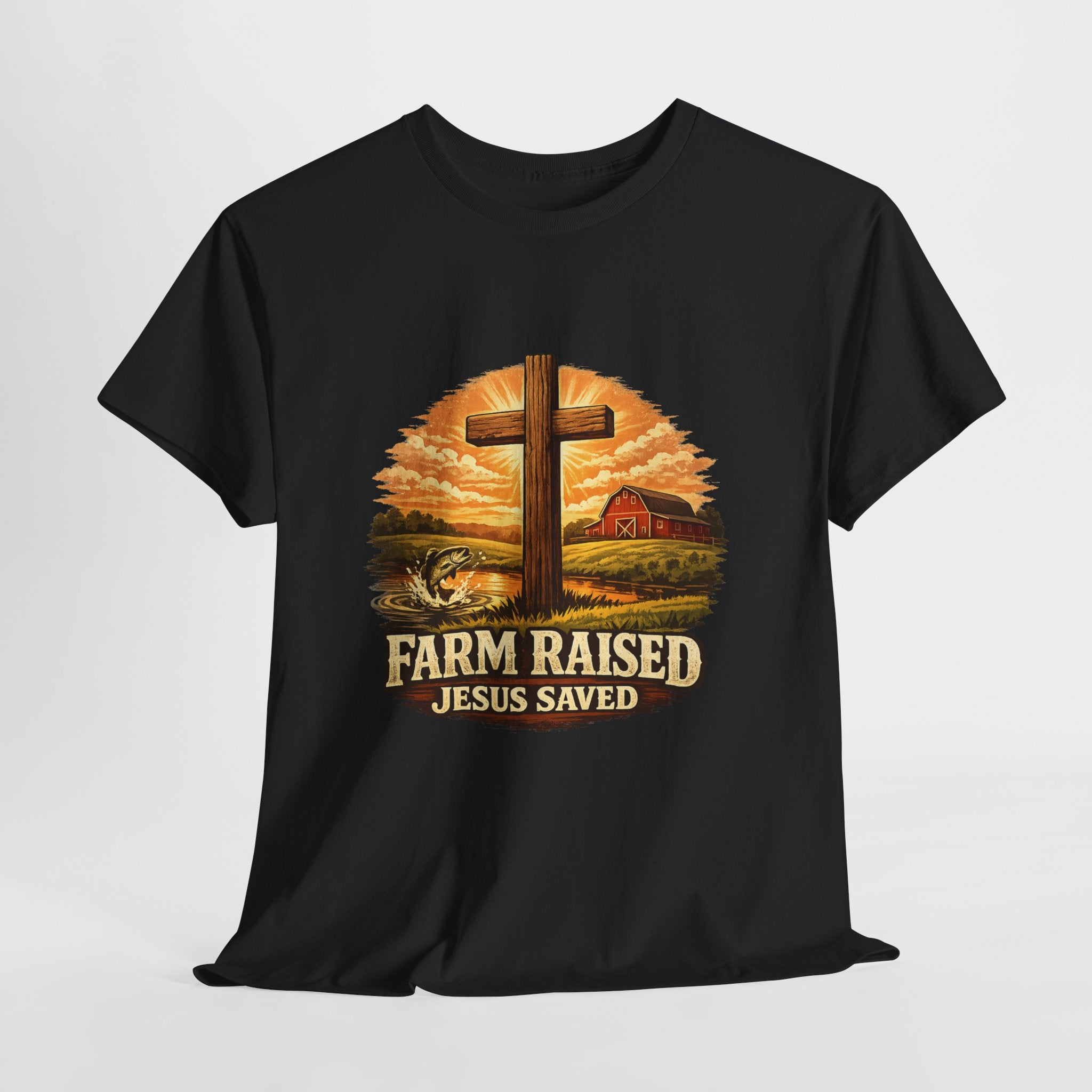 Farm Raised Jesus Saved Shirt | Christian Country T-Shirt | Faith Farm Life Graphic Tee | Rustic Christian Apparel