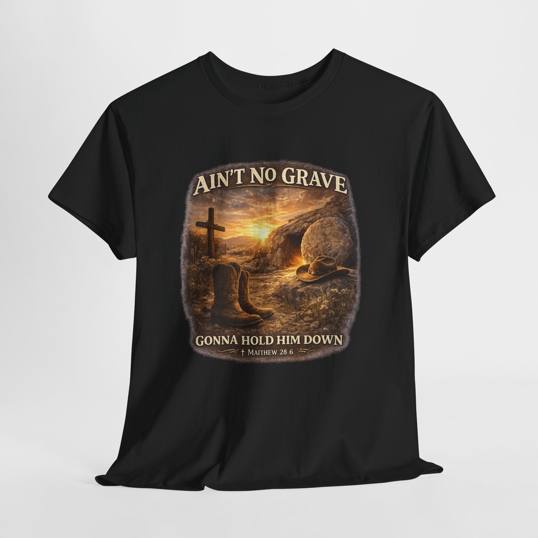 Ain’t No Grave Gonna Hold Him Down Christian Cowboy Shirt – Matthew 28:6 Resurrection Western Faith Graphic Tee