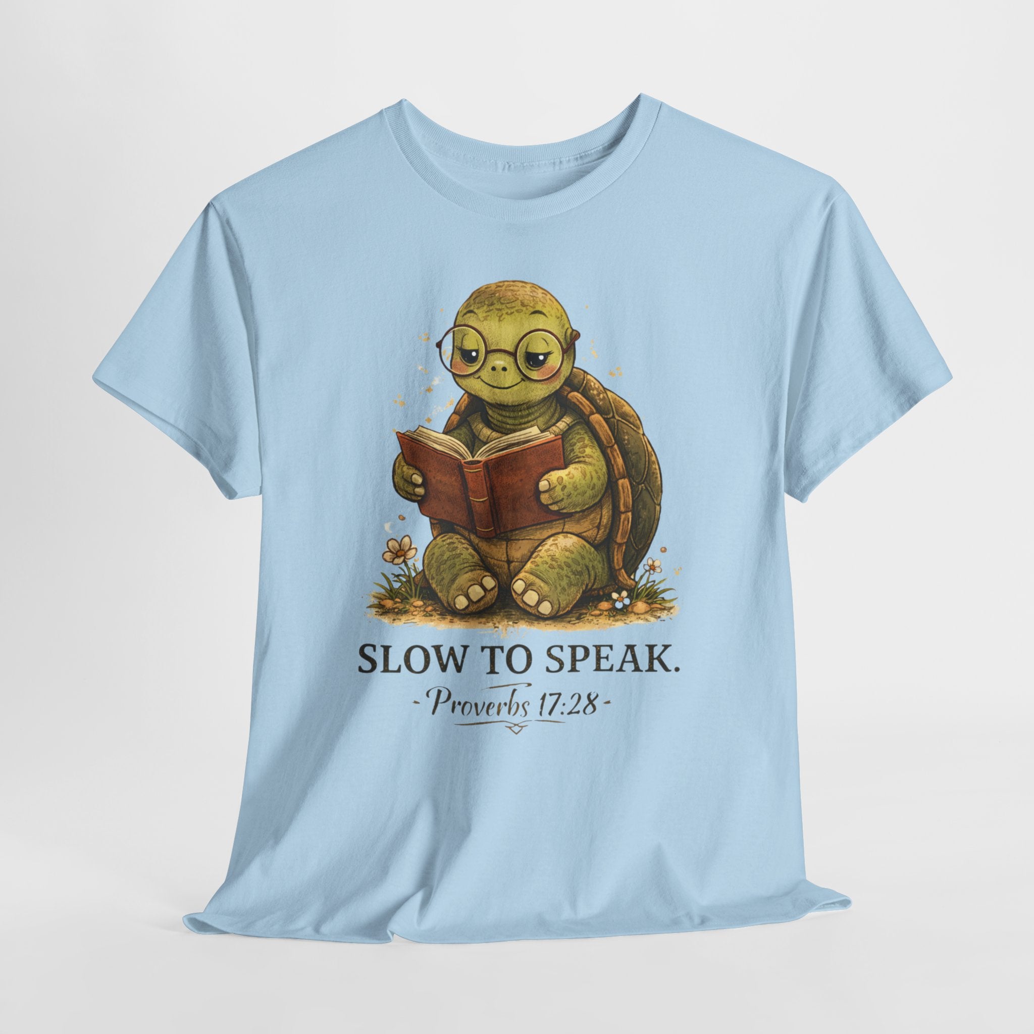 Slow to Speak Proverbs 17:28 Christian Shirt – Cute Turtle Bible Verse Tee – Faith Wisdom Graphic Shirt