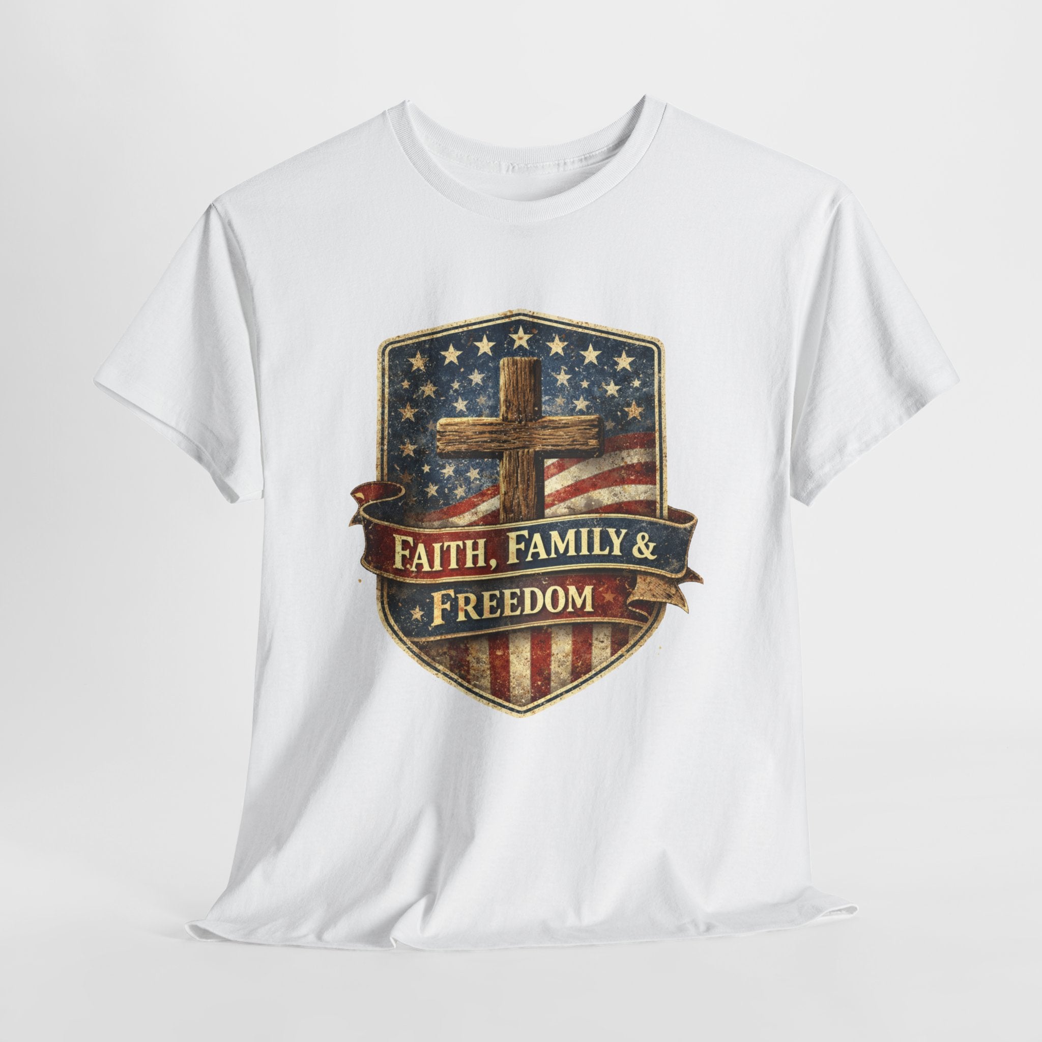 Faith Family Freedom Patriotic Christian Shirt, American Flag Cross Tee, USA Faith Based 4th of July T-Shirt
