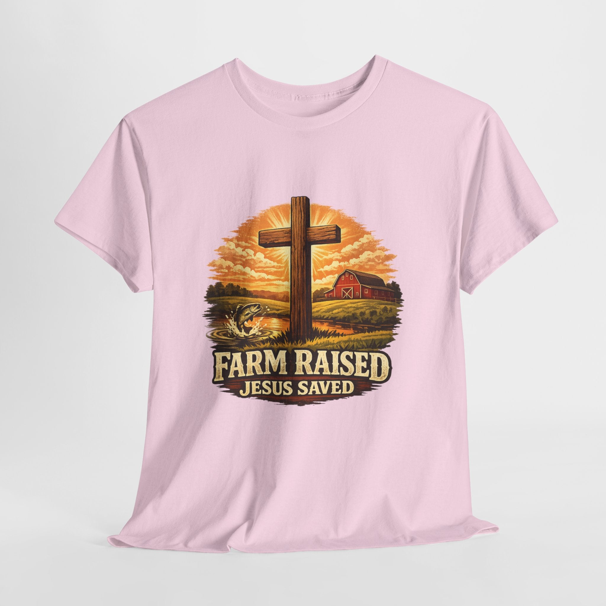 Farm Raised Jesus Saved Shirt | Christian Country T-Shirt | Faith Farm Life Graphic Tee | Rustic Christian Apparel