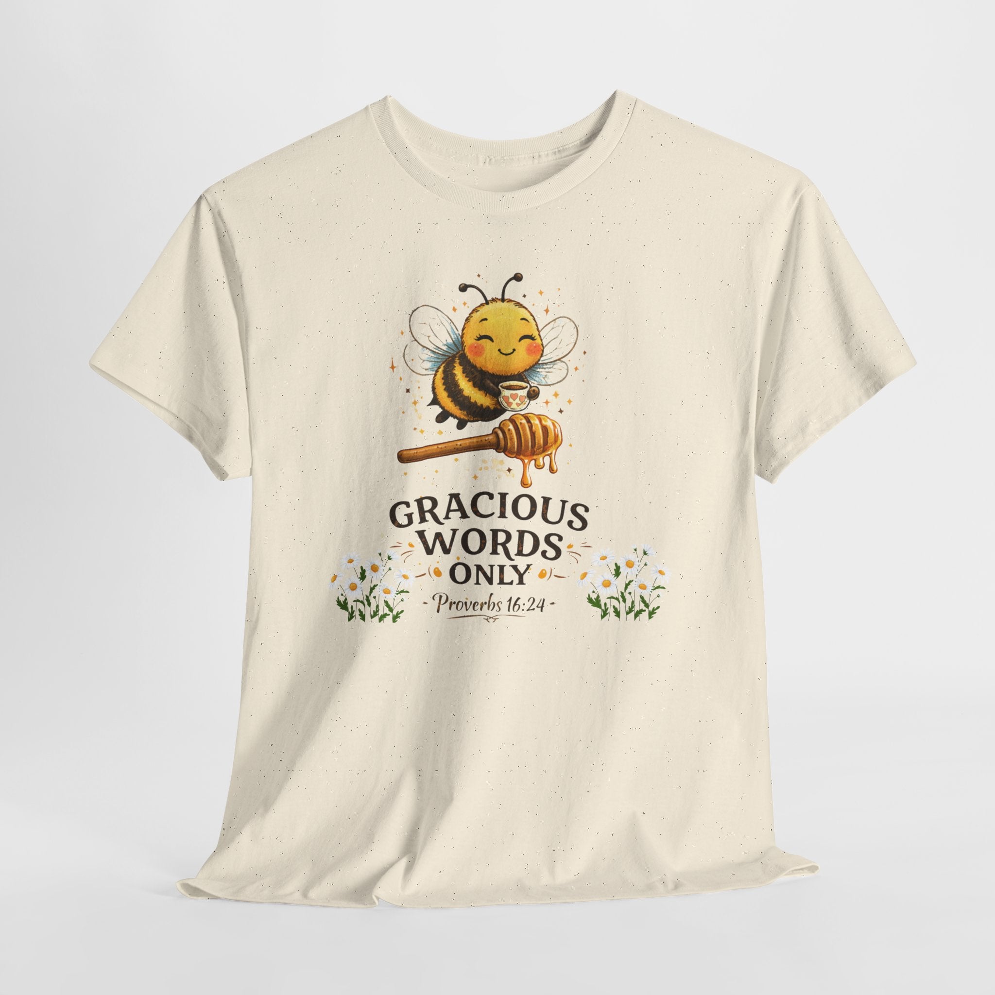Gracious Words Only Proverbs 16:24 Christian Shirt – Cute Bee Bible Verse Tee – Kindness Faith Graphic Shirt