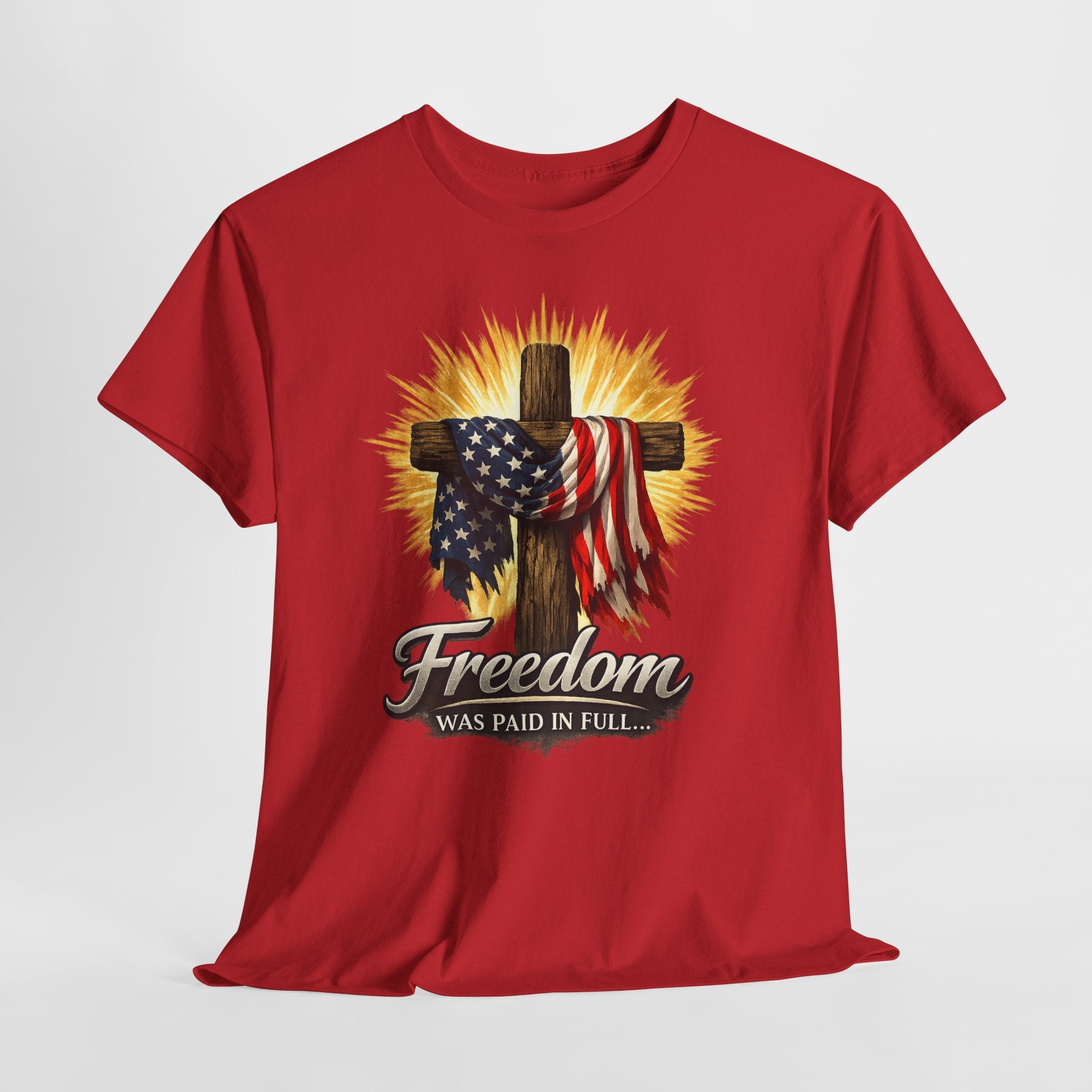 Freedom Was Paid in Full Christian Patriotic Shirt, Jesus Cross American Flag Tee, Faith Based 4th of July T-Shirt