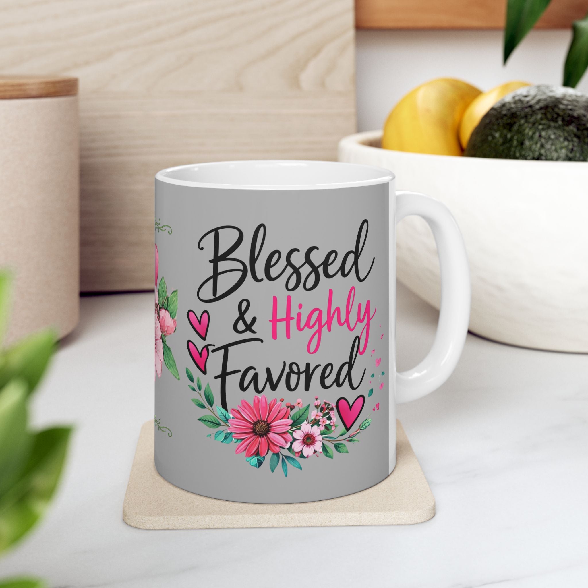 Blessed and Highly Favored Christian Mug – Faith Inspirational Coffee Cup – Christian Gift for Women