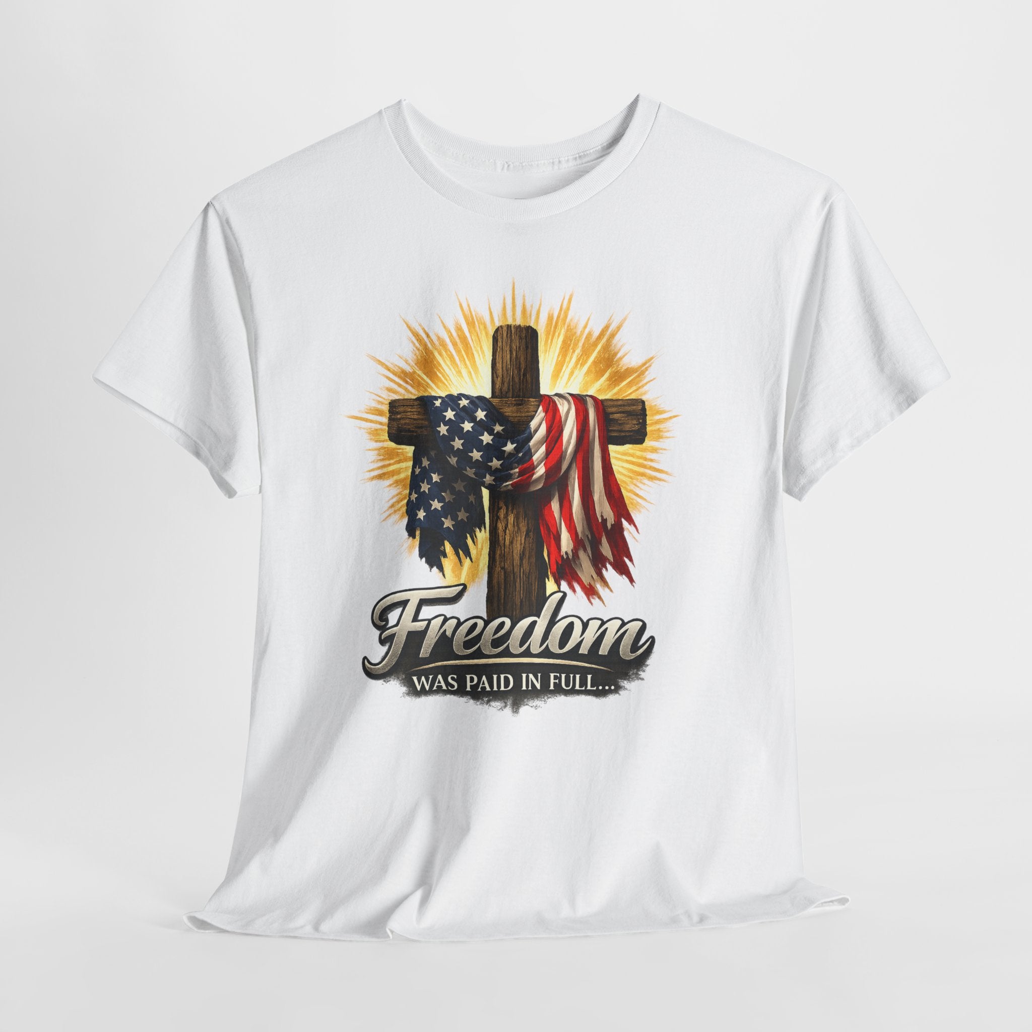 Freedom Was Paid in Full Christian Patriotic Shirt, Jesus Cross American Flag Tee, Faith Based 4th of July T-Shirt