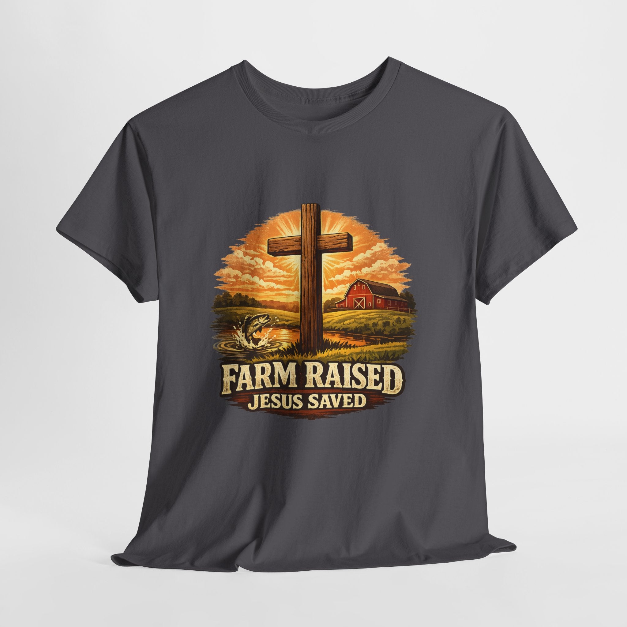 Farm Raised Jesus Saved Shirt | Christian Country T-Shirt | Faith Farm Life Graphic Tee | Rustic Christian Apparel