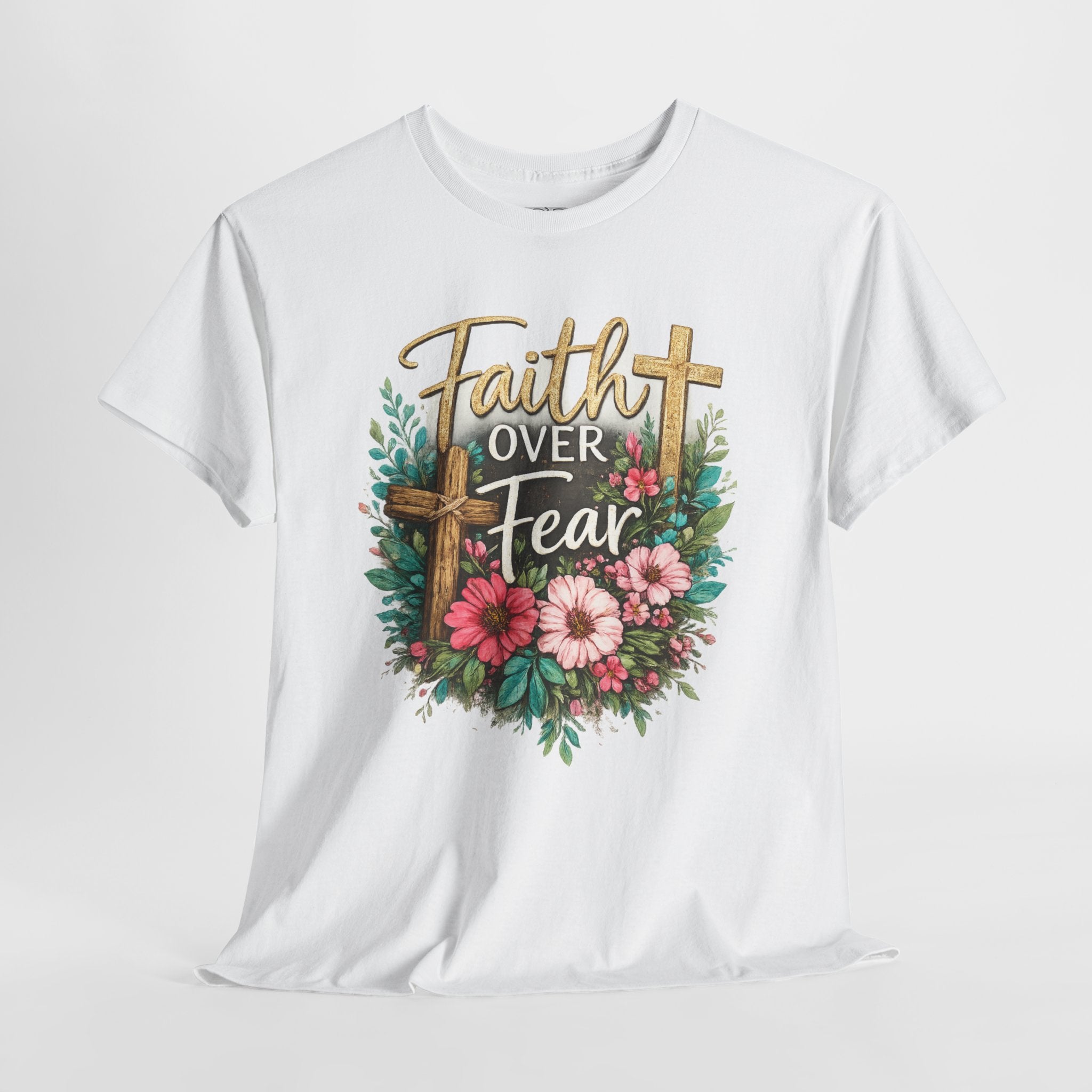 Faith Over Fear Christian Shirt – Floral Cross Faith Tee – Inspirational Christian Graphic Shirt for Women