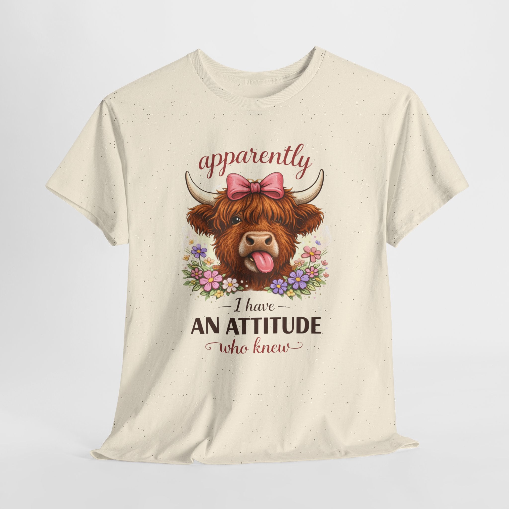 Apparently I Have an Attitude Shirt – Funny Highland Cow Graphic Tee, Cute Sassy Cow T-Shirt for Women