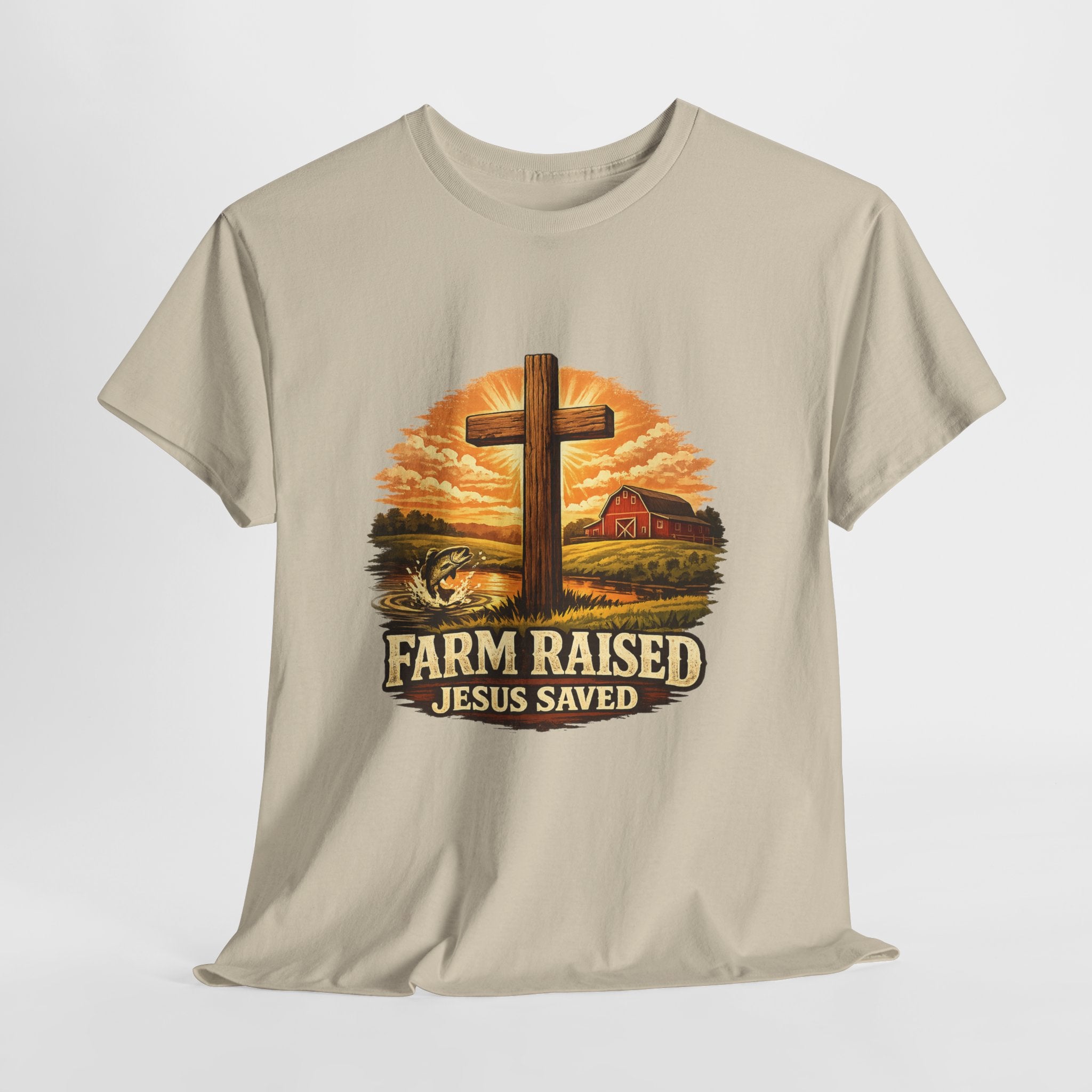 Farm Raised Jesus Saved Shirt | Christian Country T-Shirt | Faith Farm Life Graphic Tee | Rustic Christian Apparel