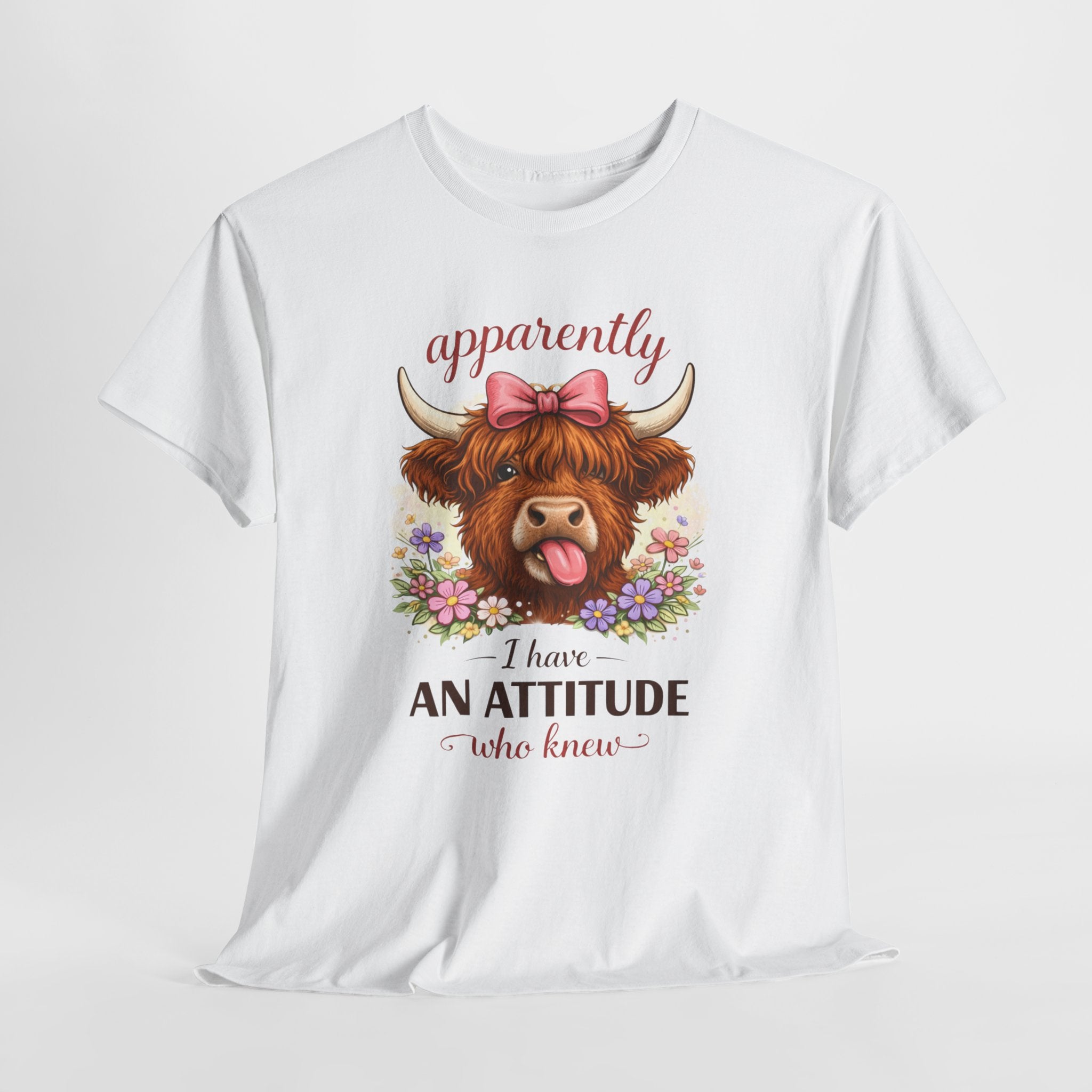 Apparently I Have an Attitude Shirt – Funny Highland Cow Graphic Tee, Cute Sassy Cow T-Shirt for Women