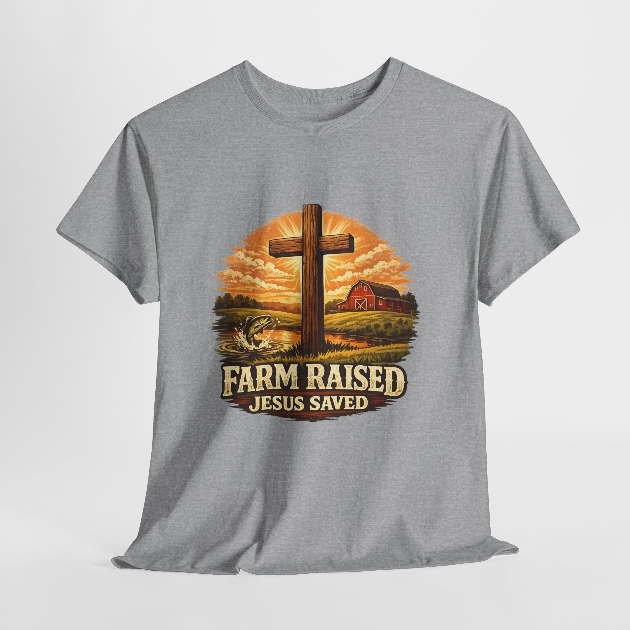 Farm Raised Jesus Saved Shirt | Christian Country T-Shirt | Faith Farm Life Graphic Tee | Rustic Christian Apparel