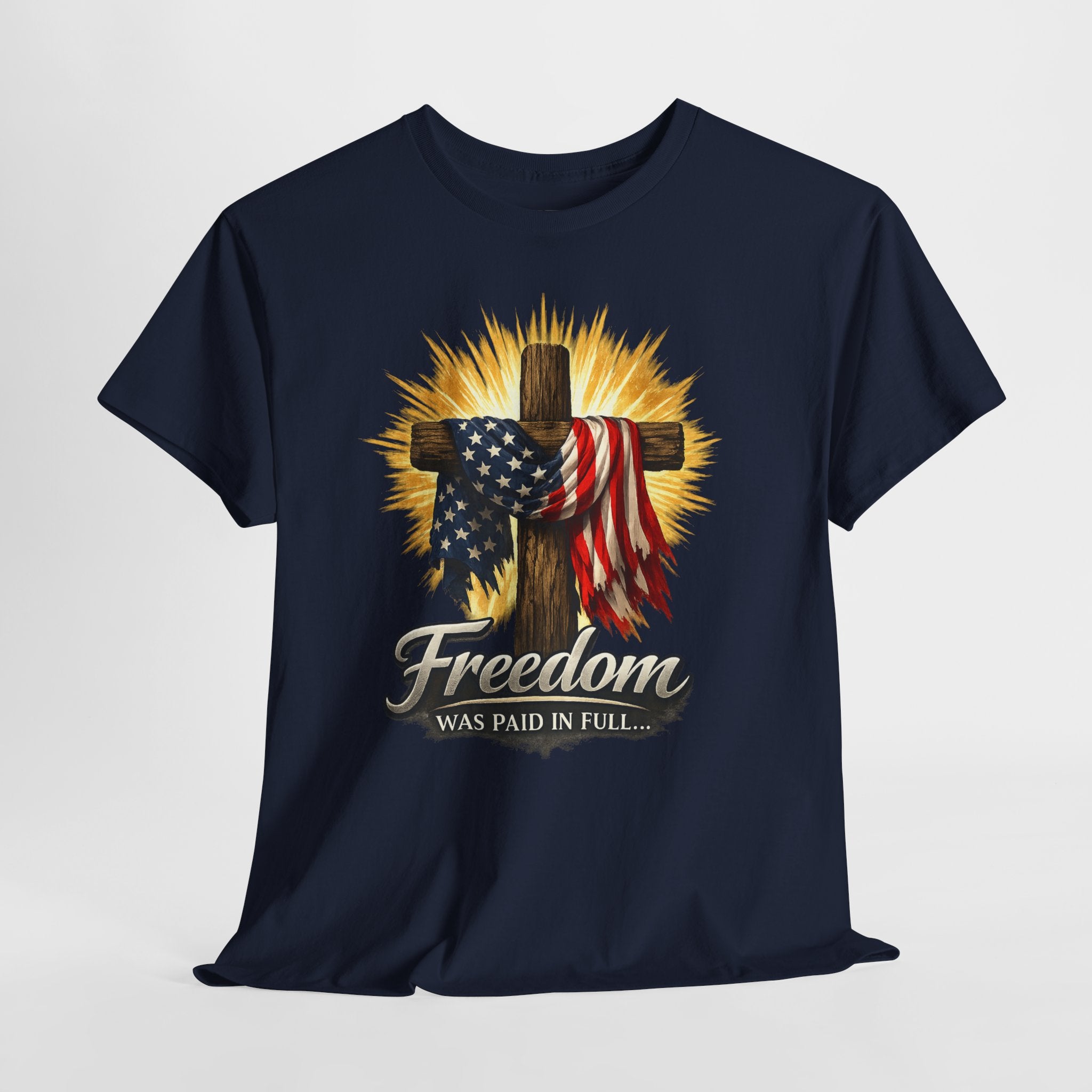 Freedom Was Paid in Full Christian Patriotic Shirt, Jesus Cross American Flag Tee, Faith Based 4th of July T-Shirt