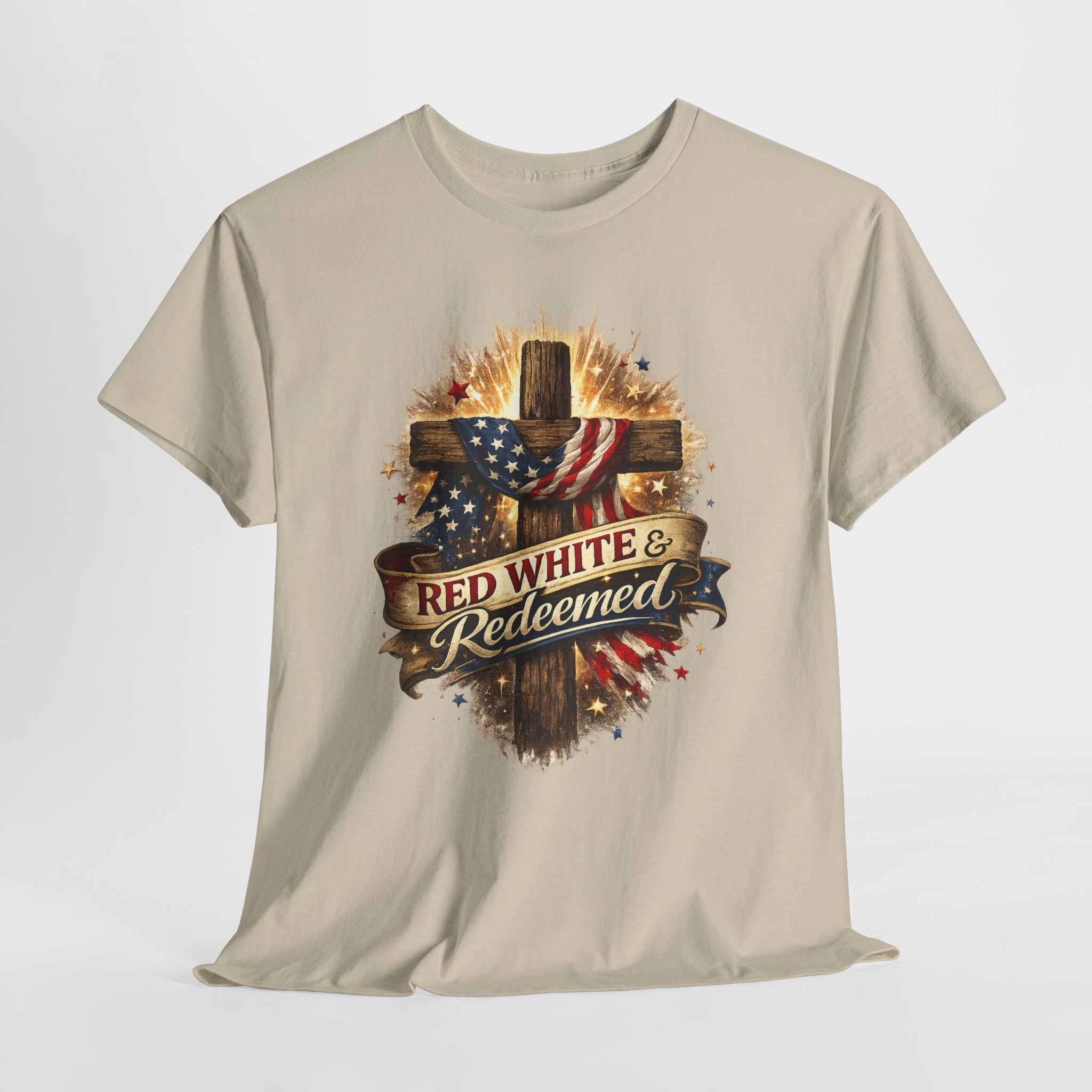 Red White & Redeemed Christian Patriotic Shirt, American Flag Cross Faith Tee, 4th of July Jesus Graphic T-Shirt