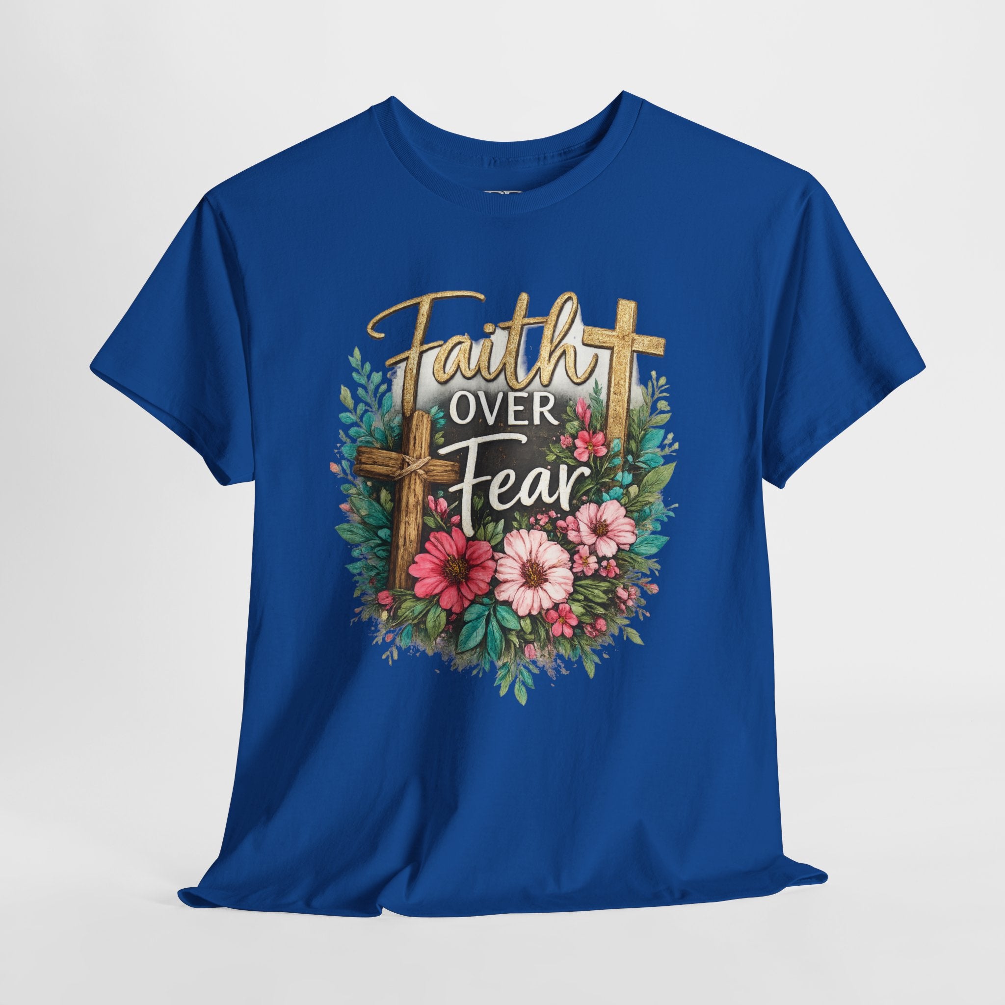 Faith Over Fear Christian Shirt – Floral Cross Faith Tee – Inspirational Christian Graphic Shirt for Women