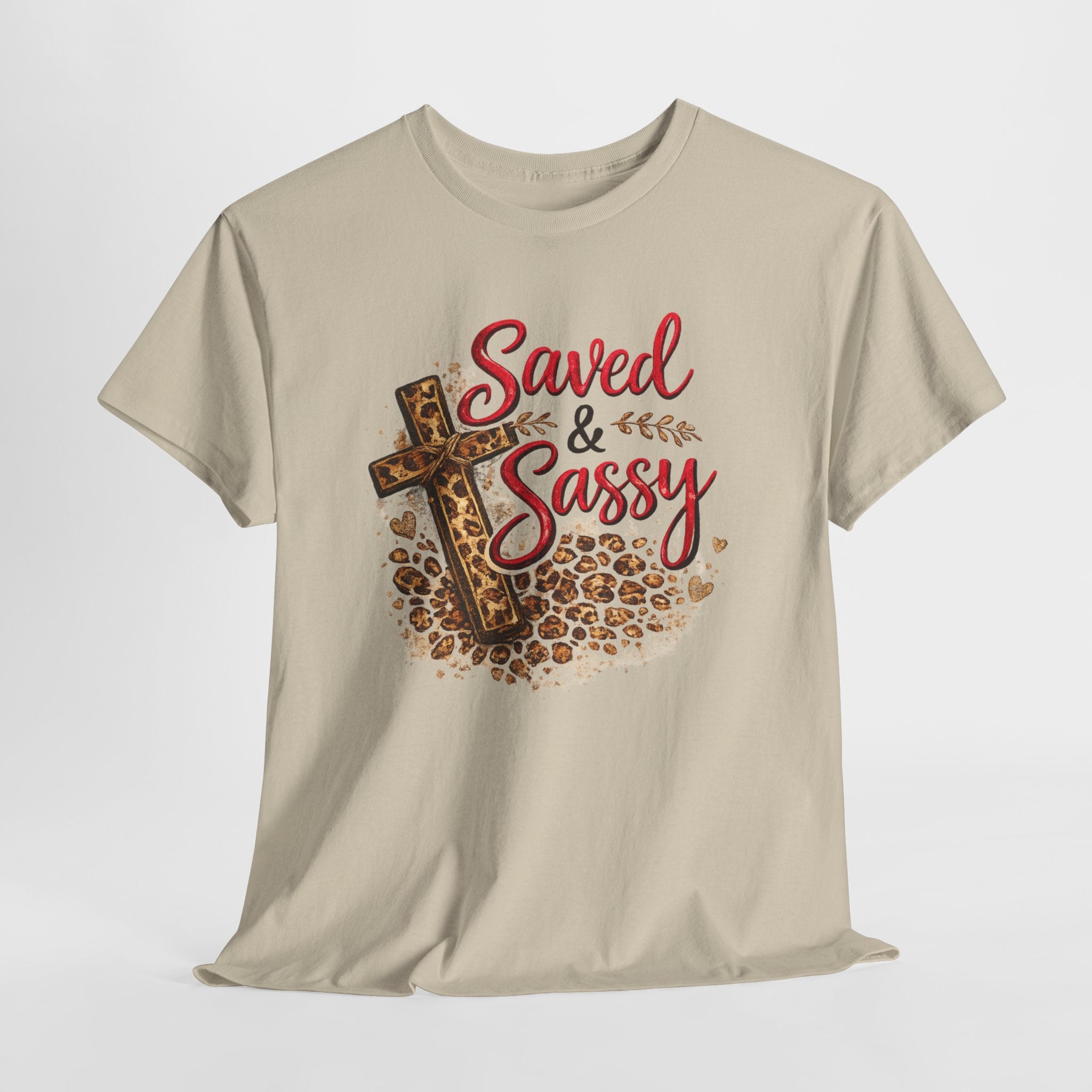 Saved and Sassy Christian Shirt – Funny Faith Women’s Tee – Leopard Cross Christian Graphic Shirt