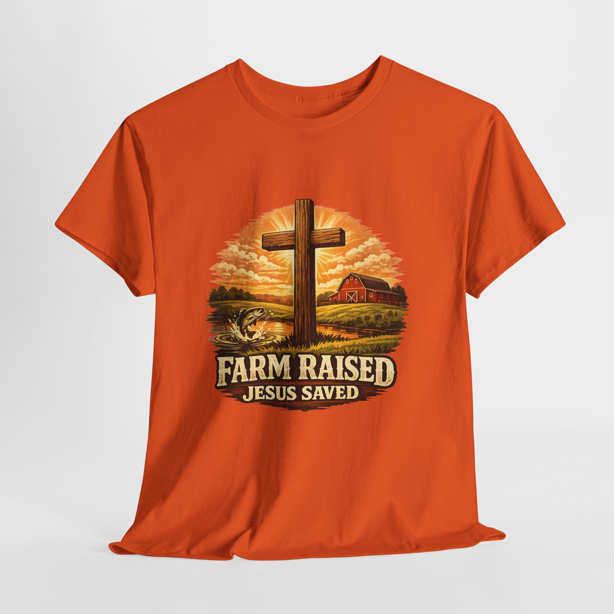 Farm Raised Jesus Saved Shirt | Christian Country T-Shirt | Faith Farm Life Graphic Tee | Rustic Christian Apparel