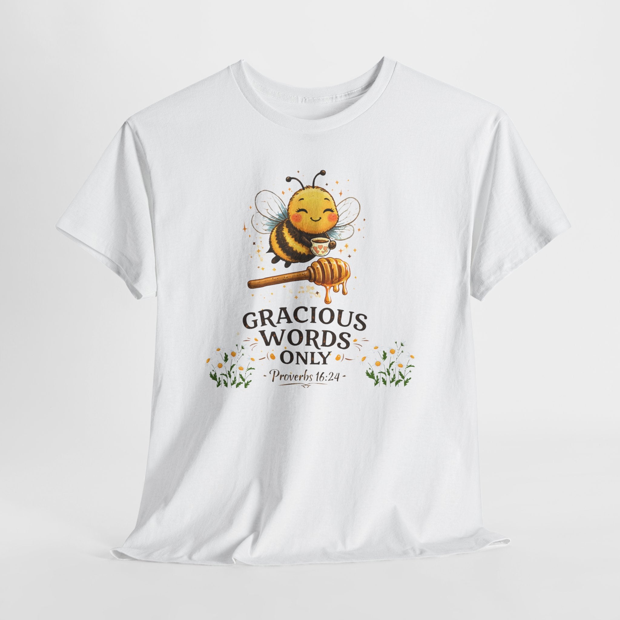 Gracious Words Only Proverbs 16:24 Christian Shirt – Cute Bee Bible Verse Tee – Kindness Faith Graphic Shirt