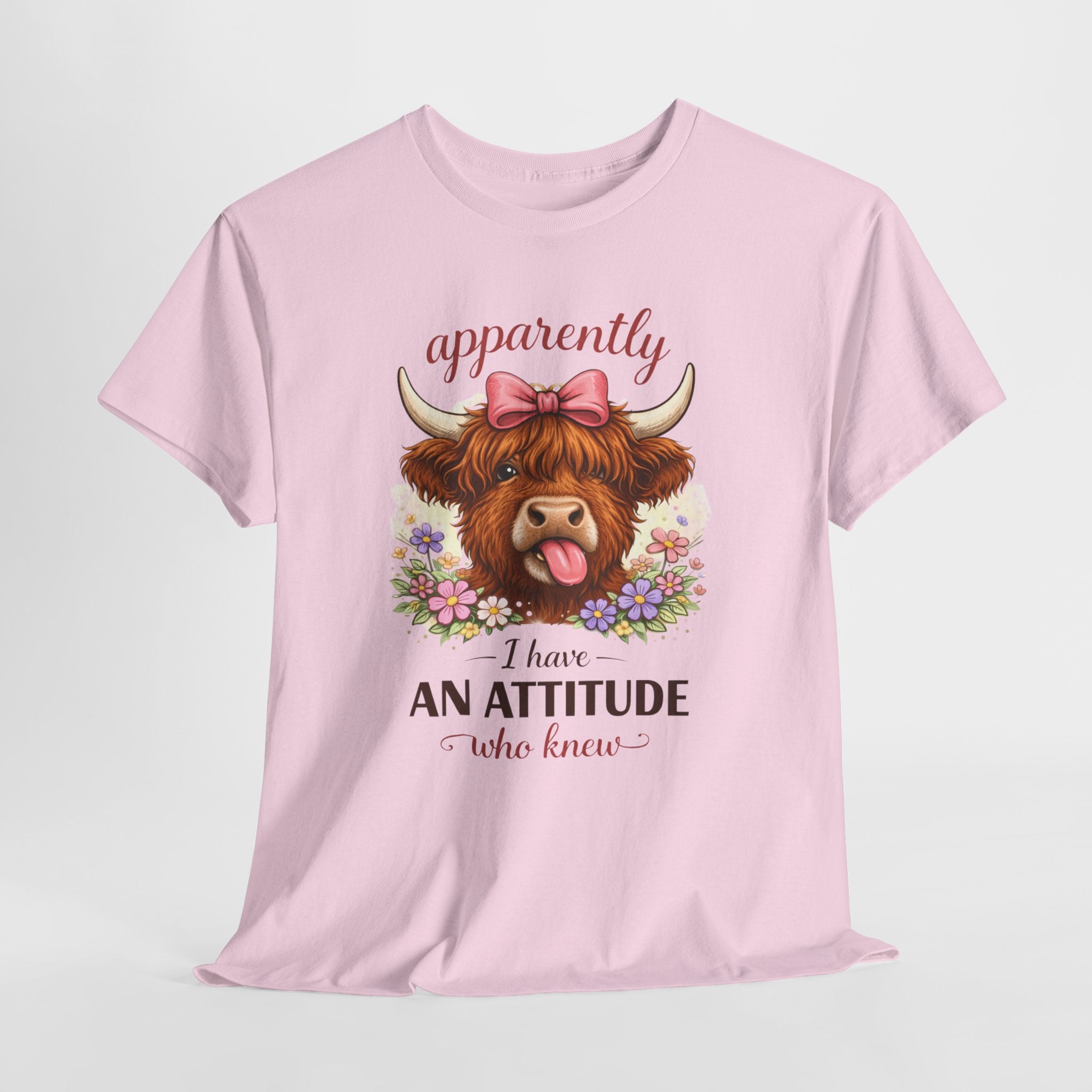 Apparently I Have an Attitude Shirt – Funny Highland Cow Graphic Tee, Cute Sassy Cow T-Shirt for Women