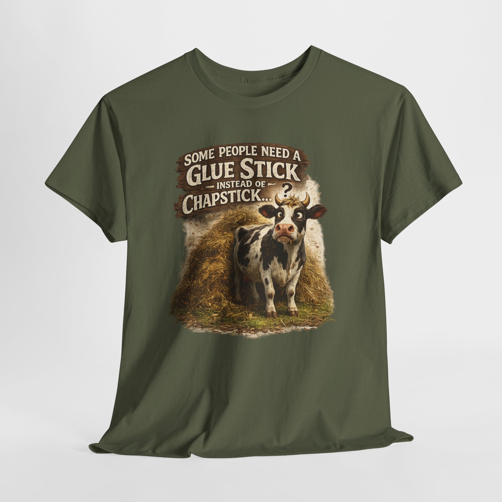 Funny Cow Farm Shirt – “Some People Need a Glue Stick Instead of Chapstick” – Sarcastic Farm Humor T-Shirt – Country Life Graphic Tee Gift for Farmers