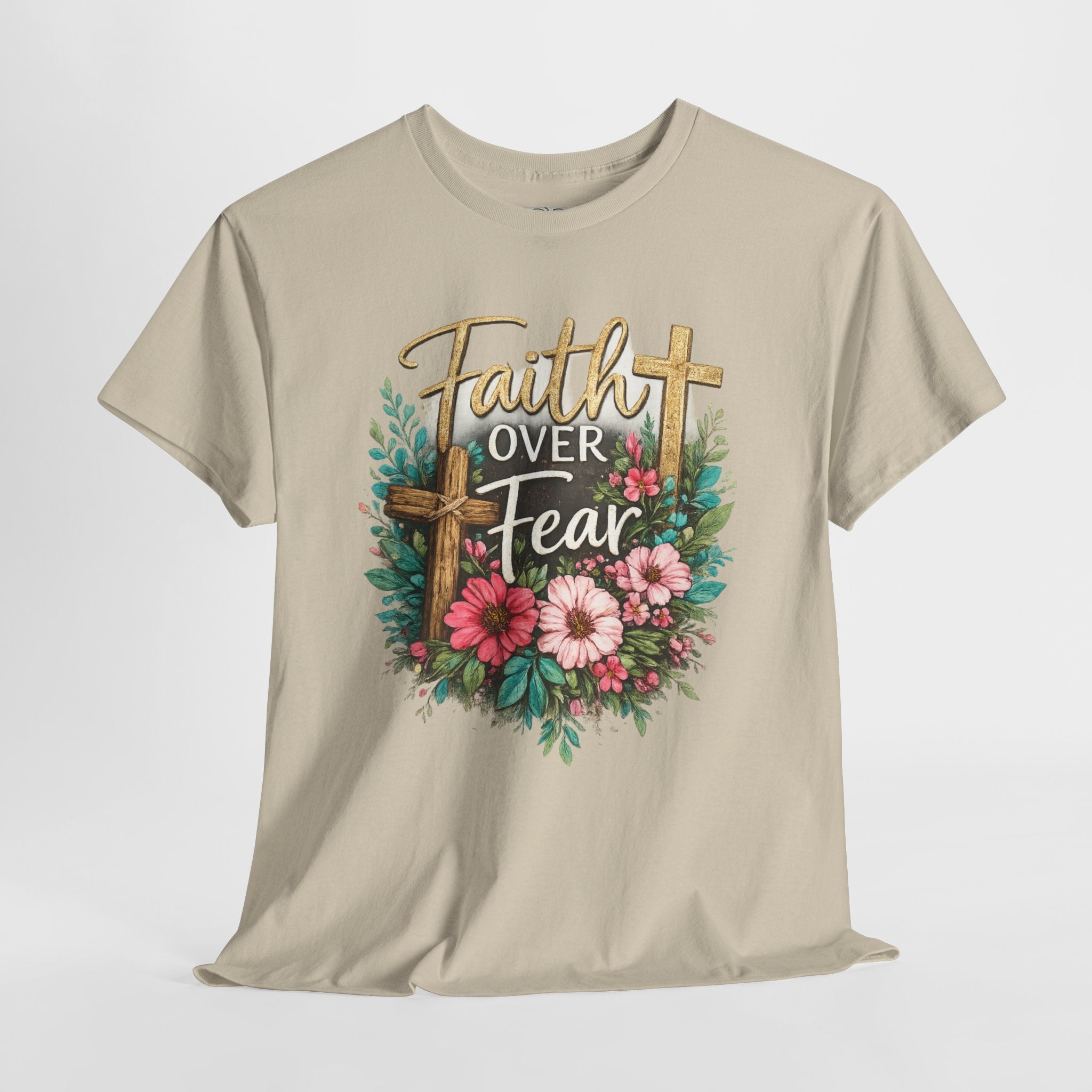 Faith Over Fear Christian Shirt – Floral Cross Faith Tee – Inspirational Christian Graphic Shirt for Women