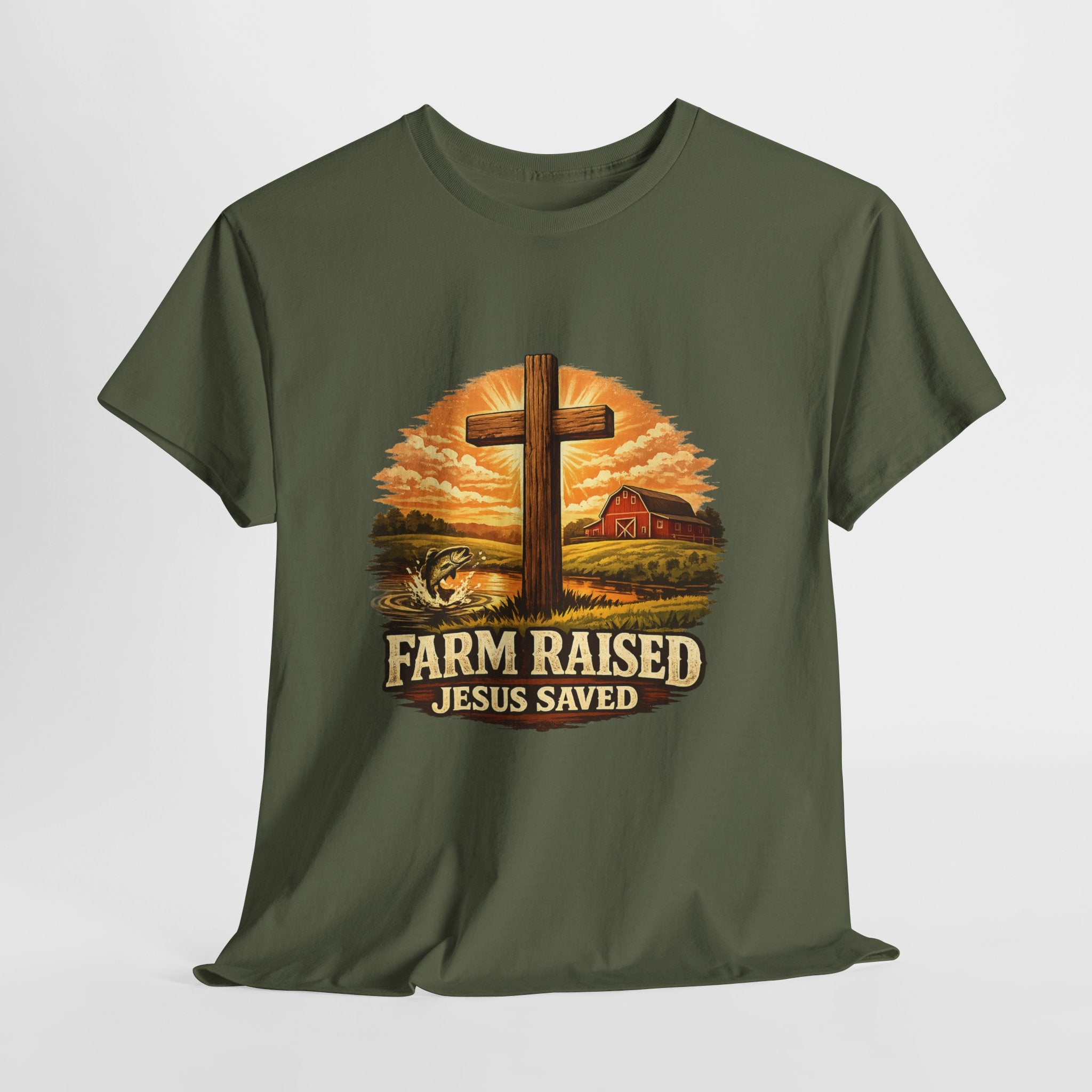 Farm Raised Jesus Saved Shirt | Christian Country T-Shirt | Faith Farm Life Graphic Tee | Rustic Christian Apparel