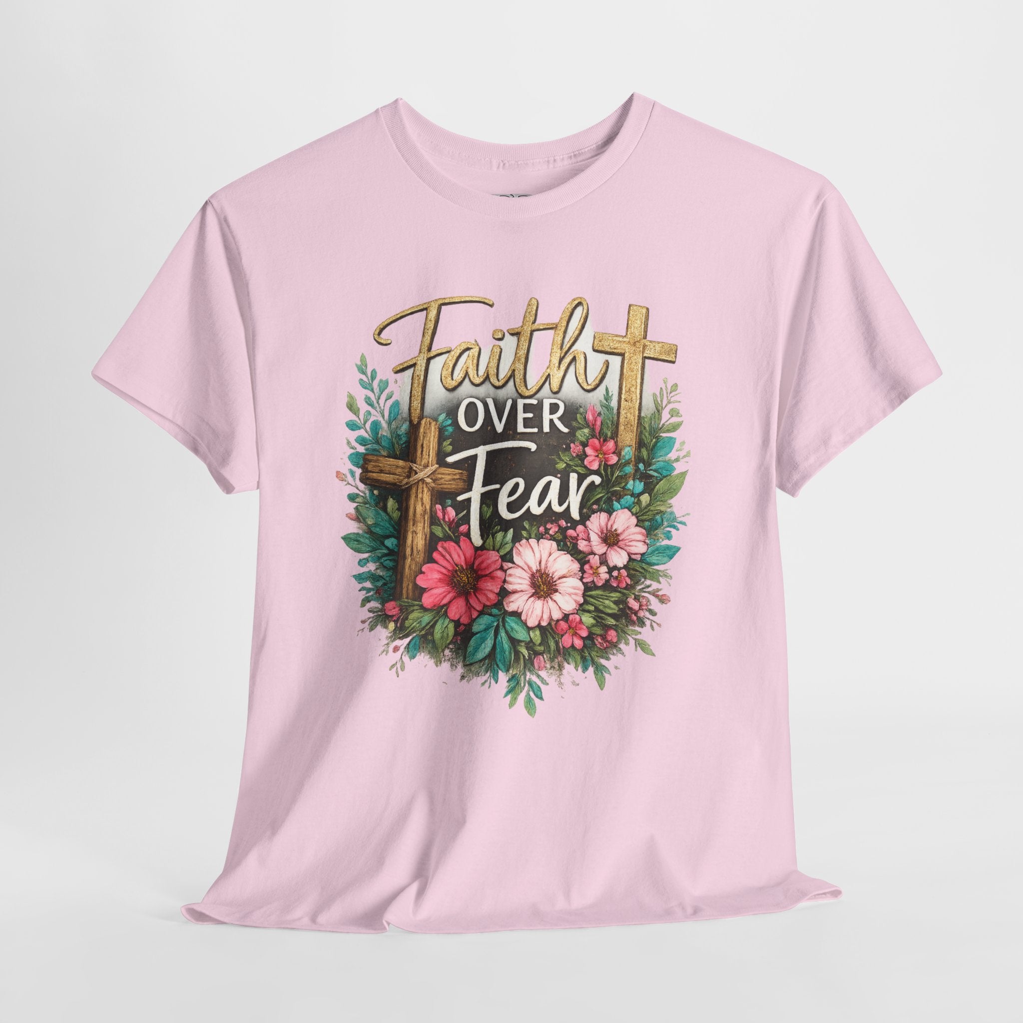 Faith Over Fear Christian Shirt – Floral Cross Faith Tee – Inspirational Christian Graphic Shirt for Women