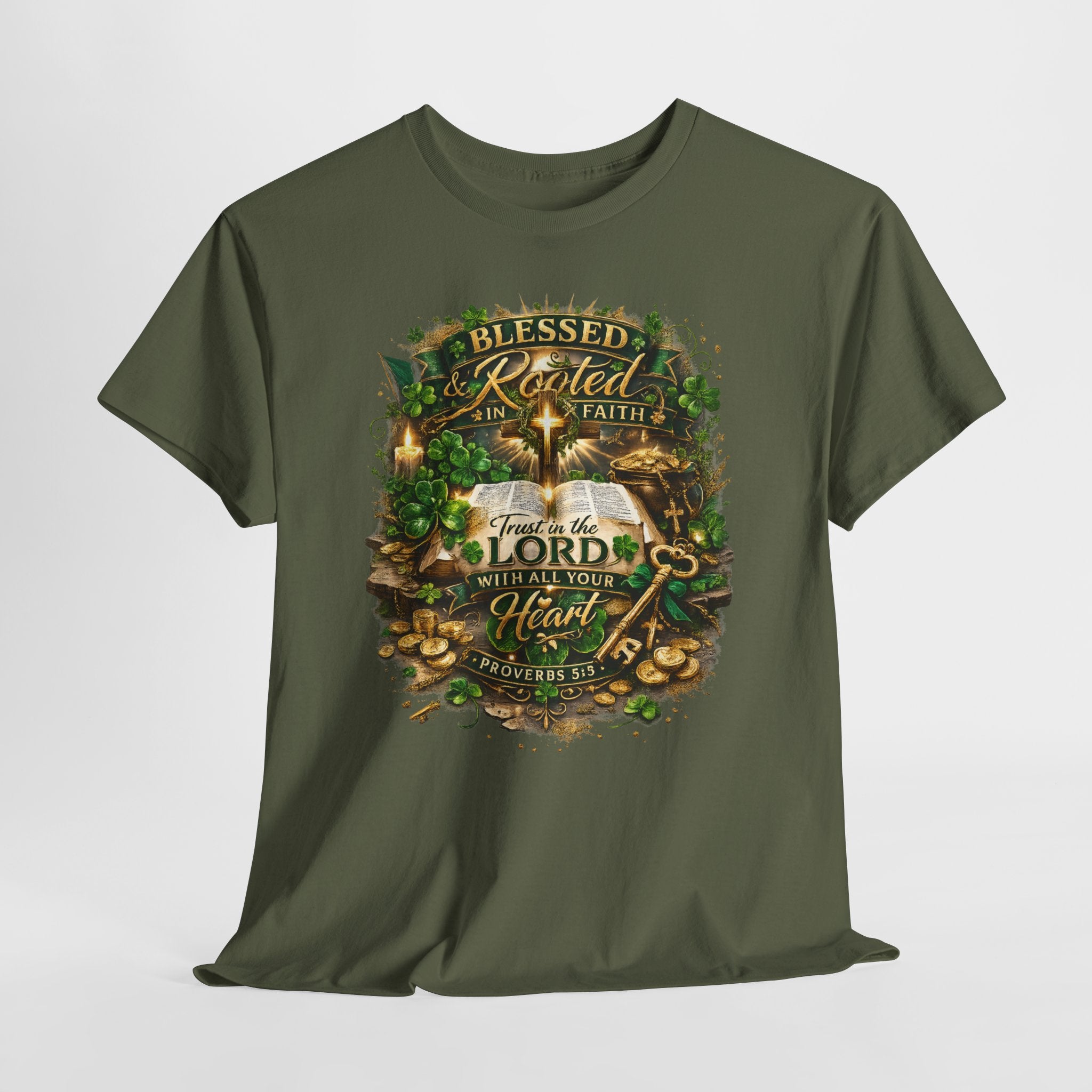 Blessed & Rooted in Faith Shirt – Proverbs 3:5 Christian St. Patrick’s Day Faith T-Shirt