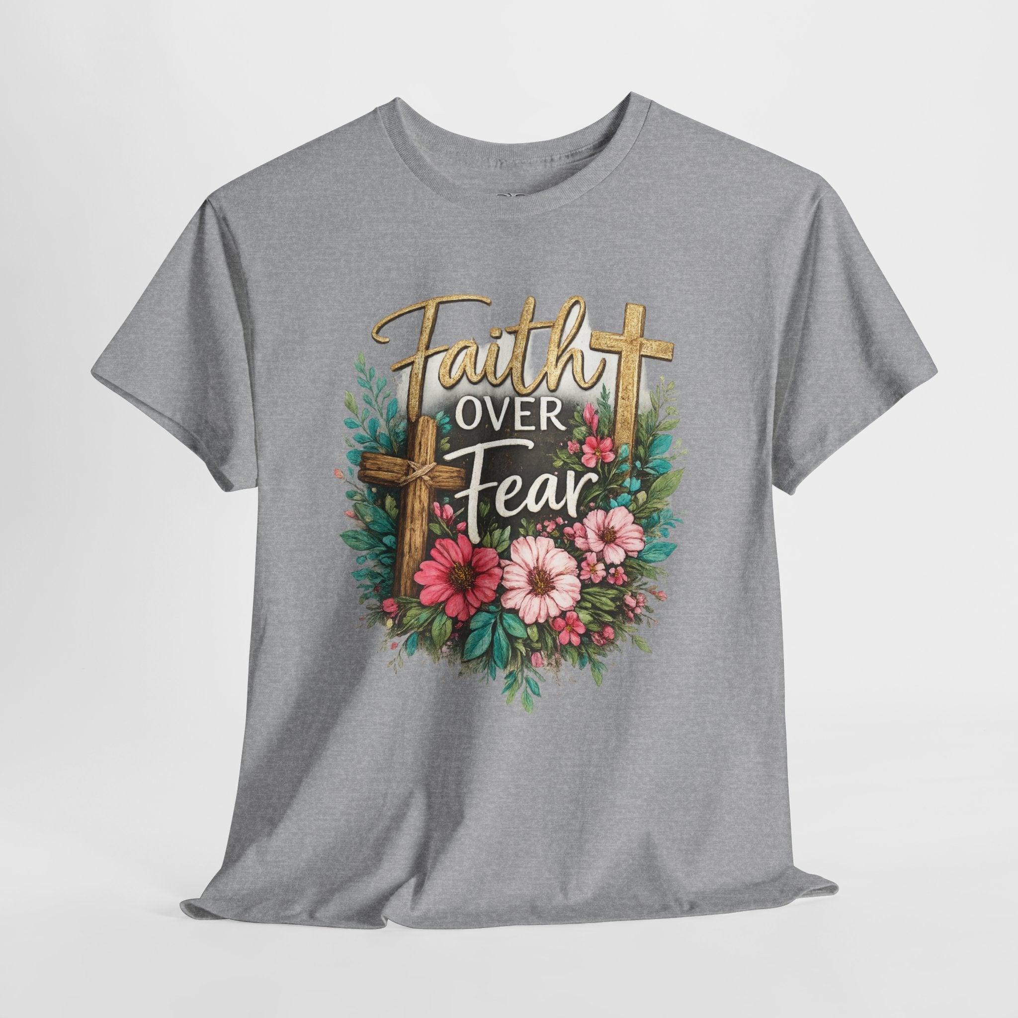 Faith Over Fear Christian Shirt – Floral Cross Faith Tee – Inspirational Christian Graphic Shirt for Women