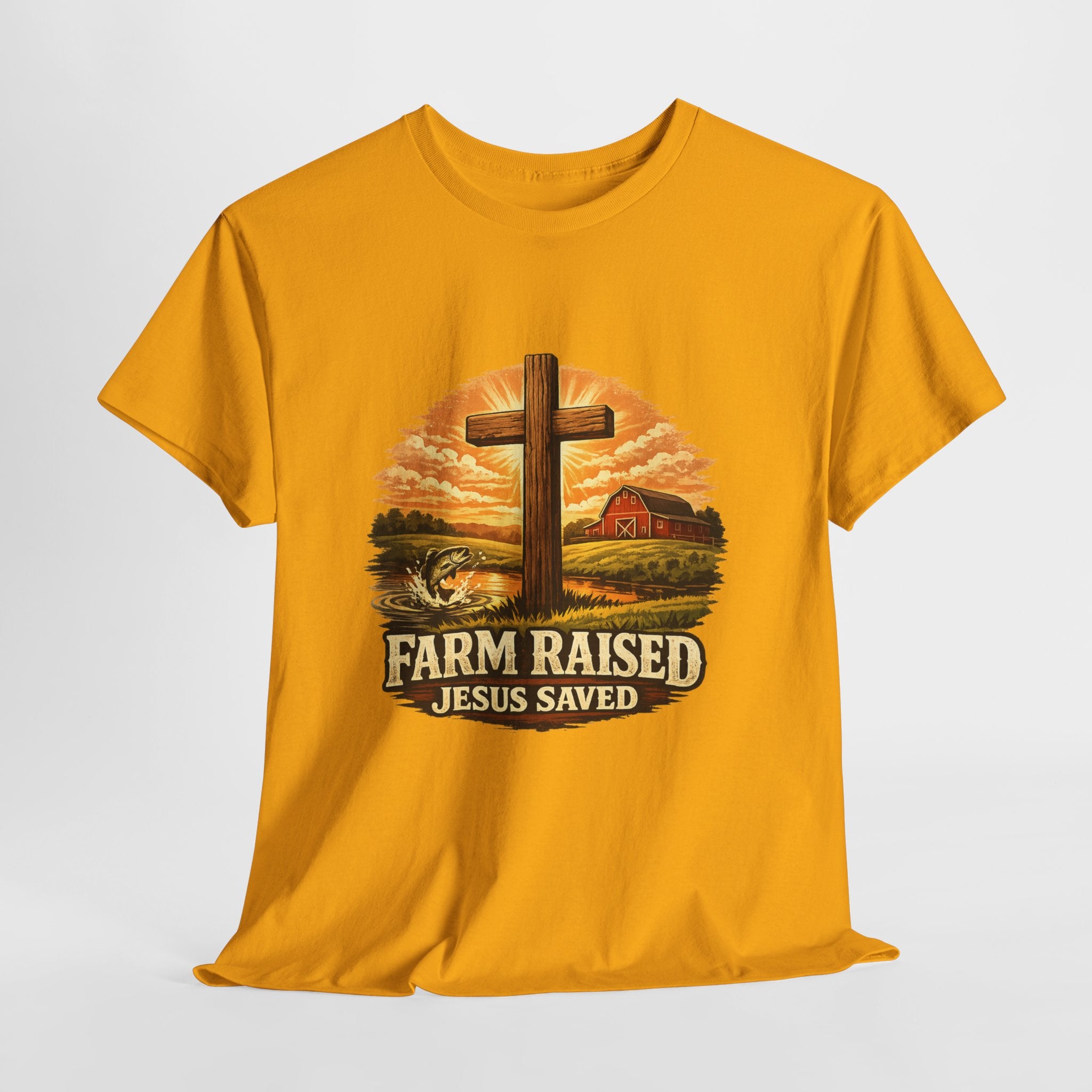 Farm Raised Jesus Saved Shirt | Christian Country T-Shirt | Faith Farm Life Graphic Tee | Rustic Christian Apparel