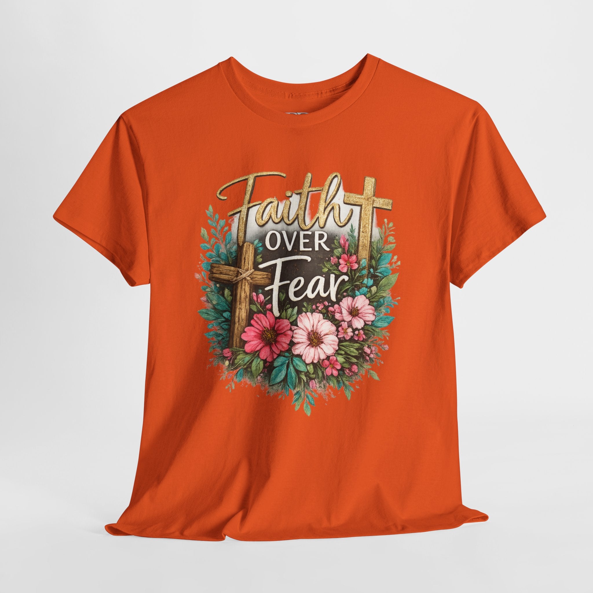 Faith Over Fear Christian Shirt – Floral Cross Faith Tee – Inspirational Christian Graphic Shirt for Women