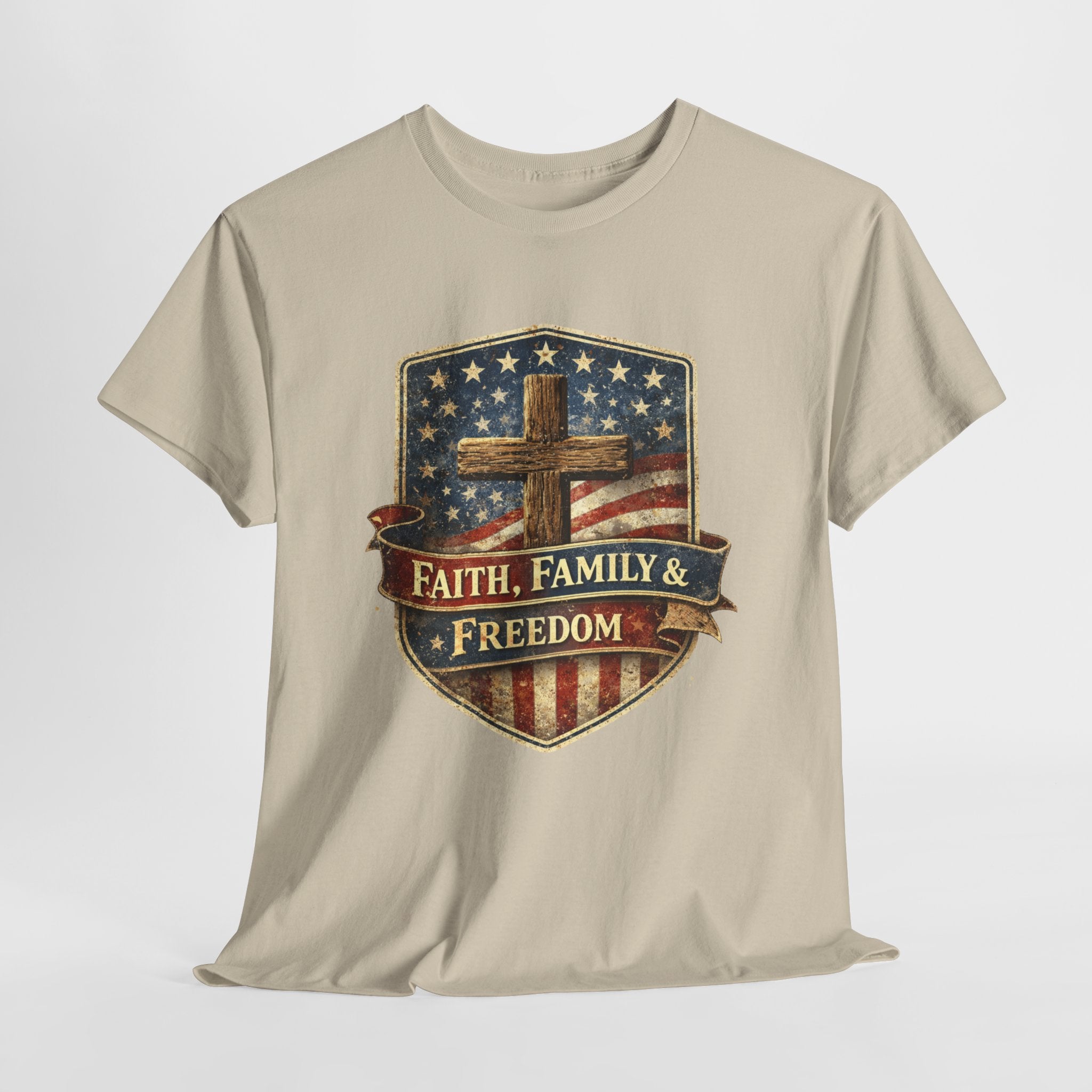 Faith Family Freedom Patriotic Christian Shirt, American Flag Cross Tee, USA Faith Based 4th of July T-Shirt