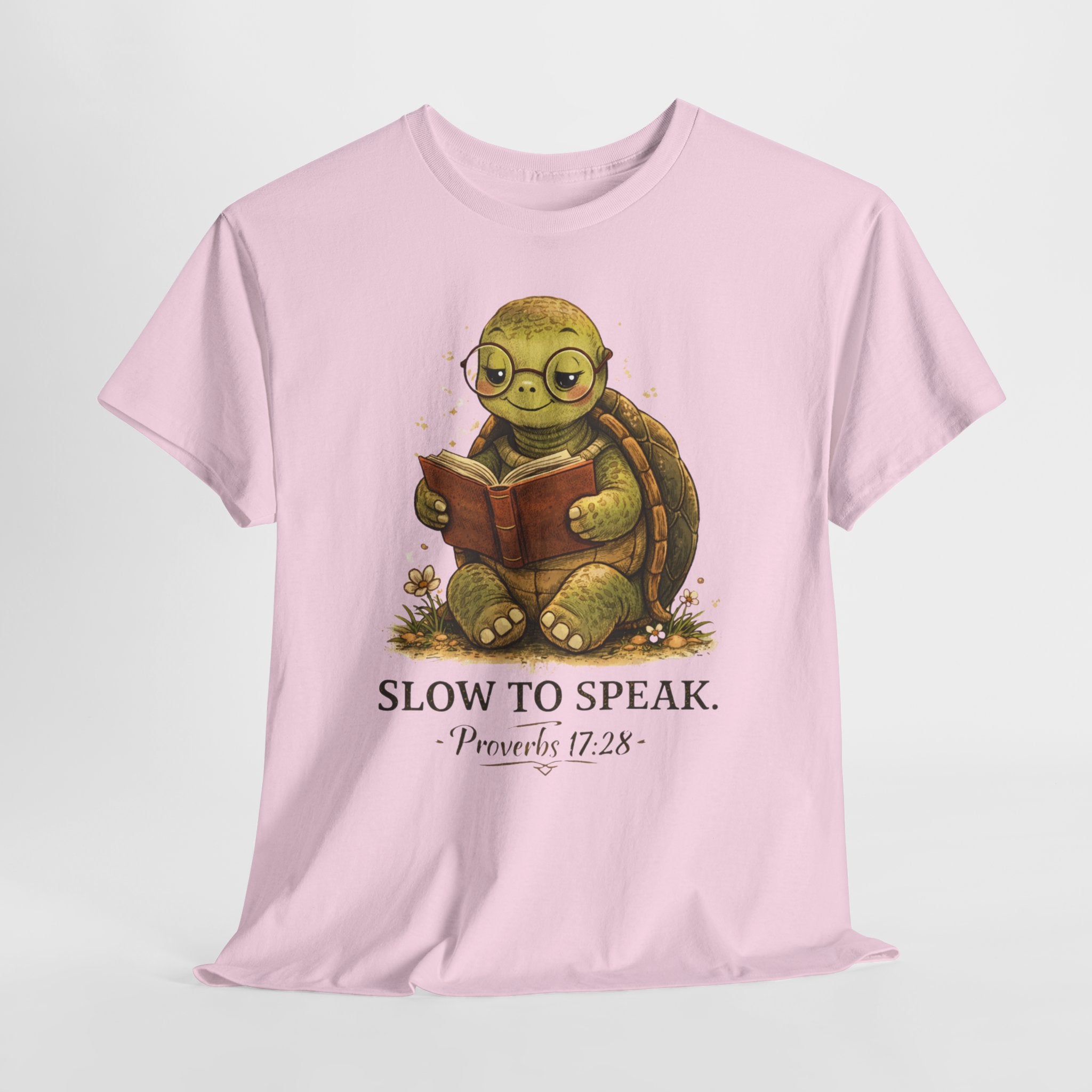 Slow to Speak Proverbs 17:28 Christian Shirt – Cute Turtle Bible Verse Tee – Faith Wisdom Graphic Shirt