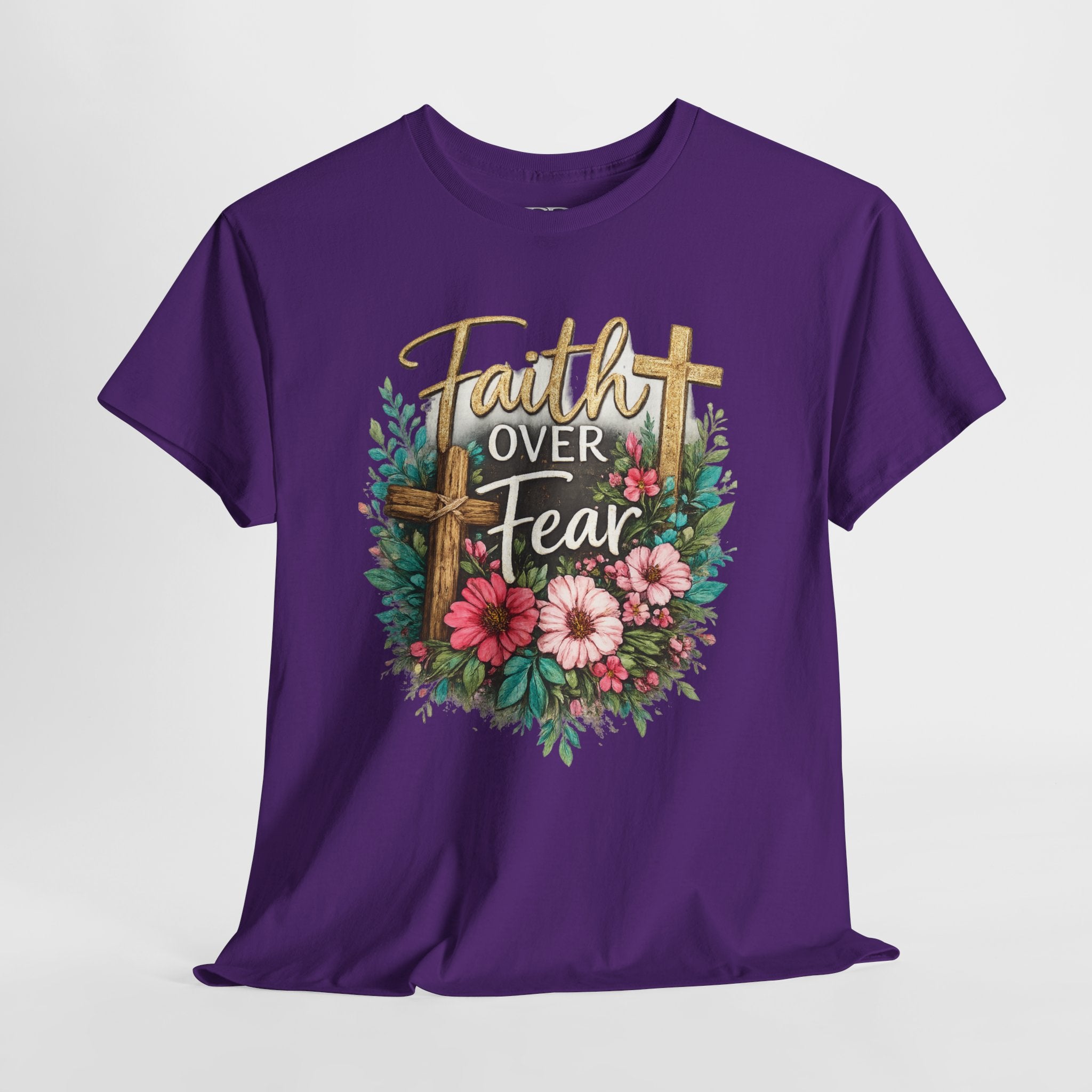 Faith Over Fear Christian Shirt – Floral Cross Faith Tee – Inspirational Christian Graphic Shirt for Women