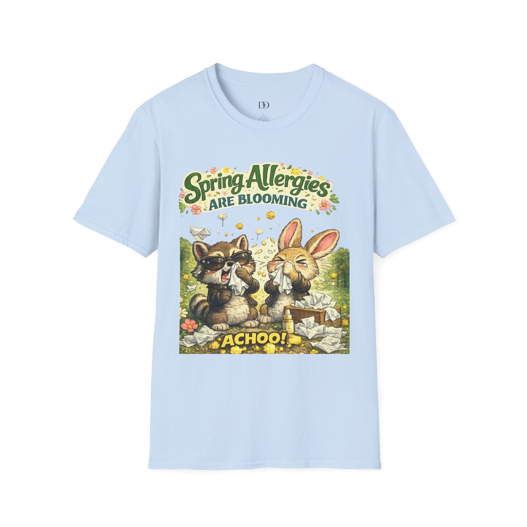 Spring Allergies Are Blooming Shirt – Funny Raccoon & Bunny Sneezing Graphic Tee, Cute Spring Allergy Humor T-Shirt