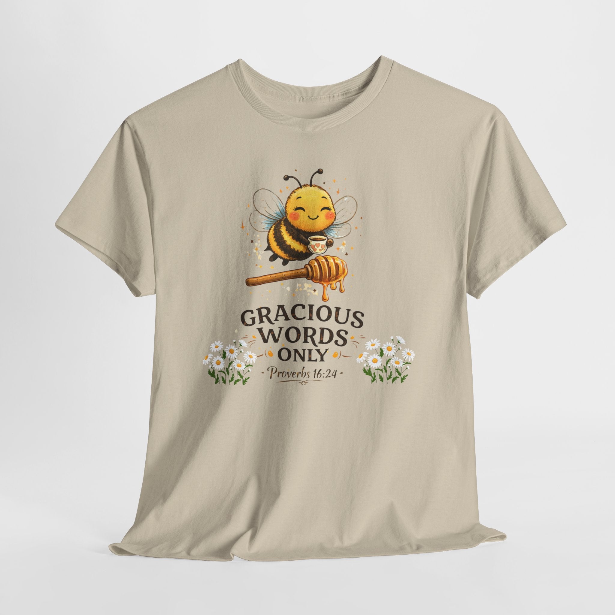 Gracious Words Only Proverbs 16:24 Christian Shirt – Cute Bee Bible Verse Tee – Kindness Faith Graphic Shirt