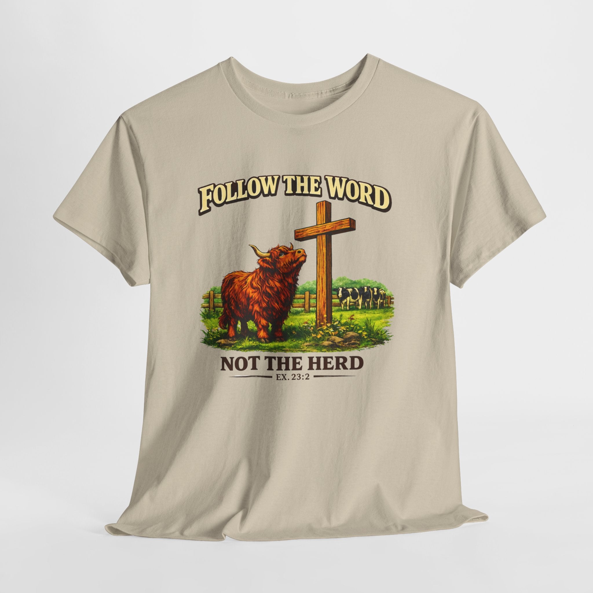 Follow the Word Not the Herd Shirt – Christian Highland Cow T-Shirt, Exodus 23:2 Faith Apparel, Christian Western Graphic Tee