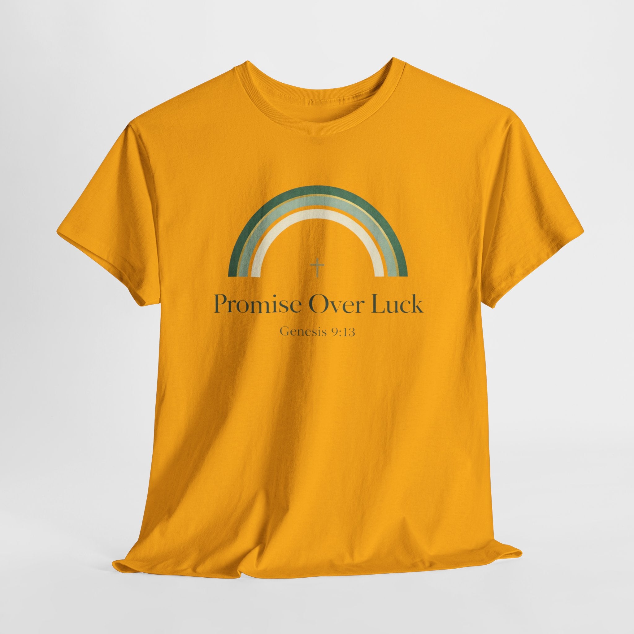 Promise Over Luck Christian Shirt – Genesis 9:13 Faith Based Rainbow T-Shirt – St. Patrick’s Day Christian Apparel for Women & Men