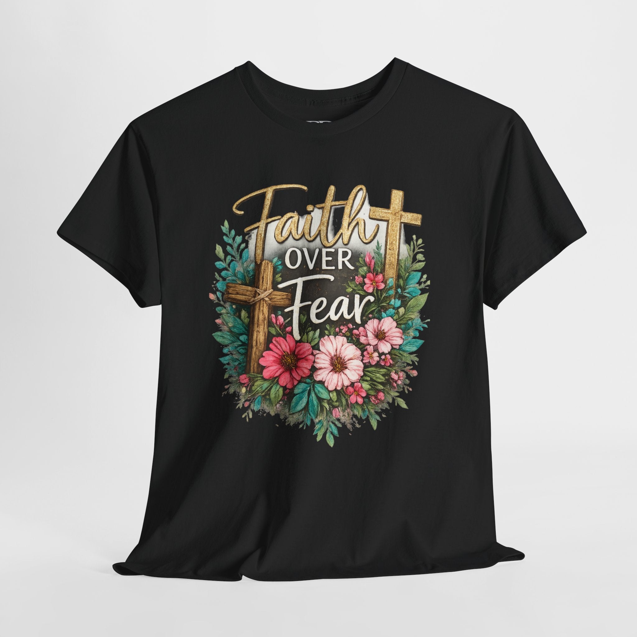 Faith Over Fear Christian Shirt – Floral Cross Faith Tee – Inspirational Christian Graphic Shirt for Women