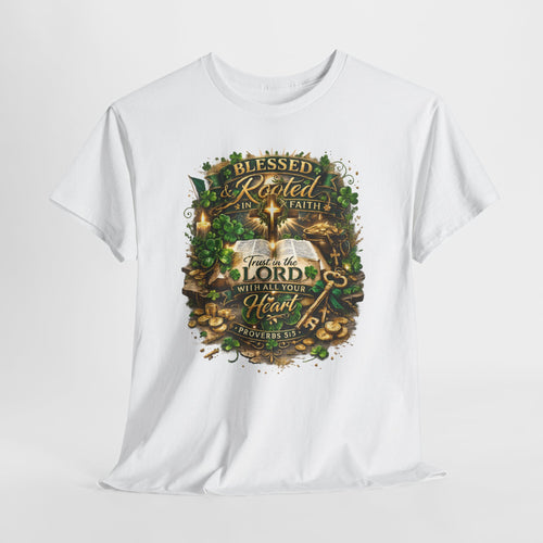 Blessed & Rooted in Faith Shirt – Proverbs 3:5 Christian St. Patrick’s Day Faith T-Shirt