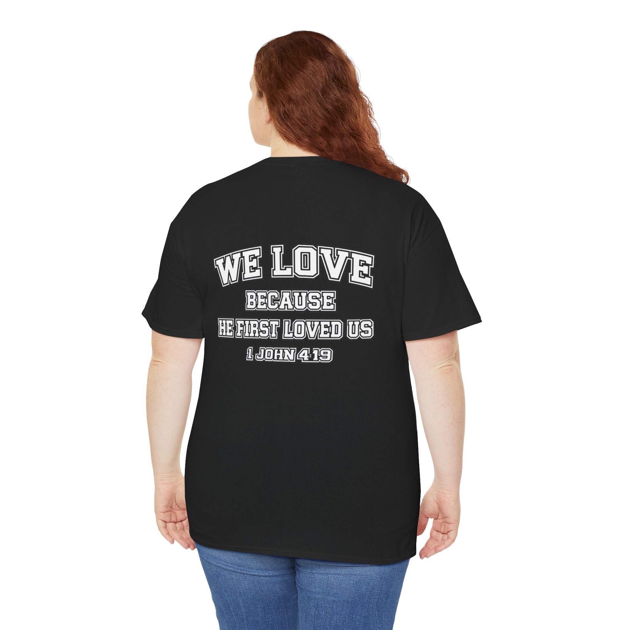 Wifey Est 2/27/23 Shirt – Christian Wife Tee – 1 John 4:19 Bible Verse on Back – Faith Based Anniversary Gift for Her