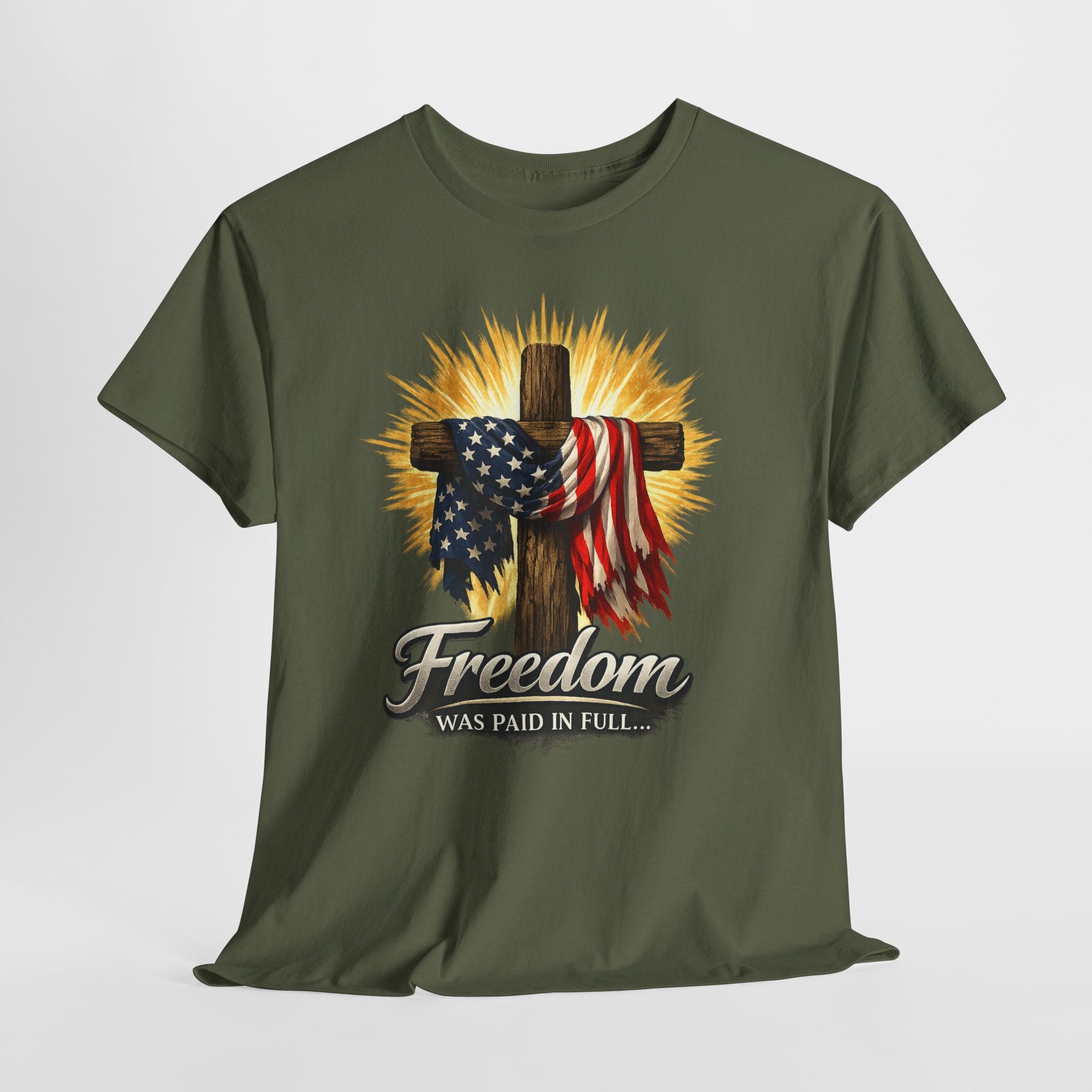 Freedom Was Paid in Full Christian Patriotic Shirt, Jesus Cross American Flag Tee, Faith Based 4th of July T-Shirt