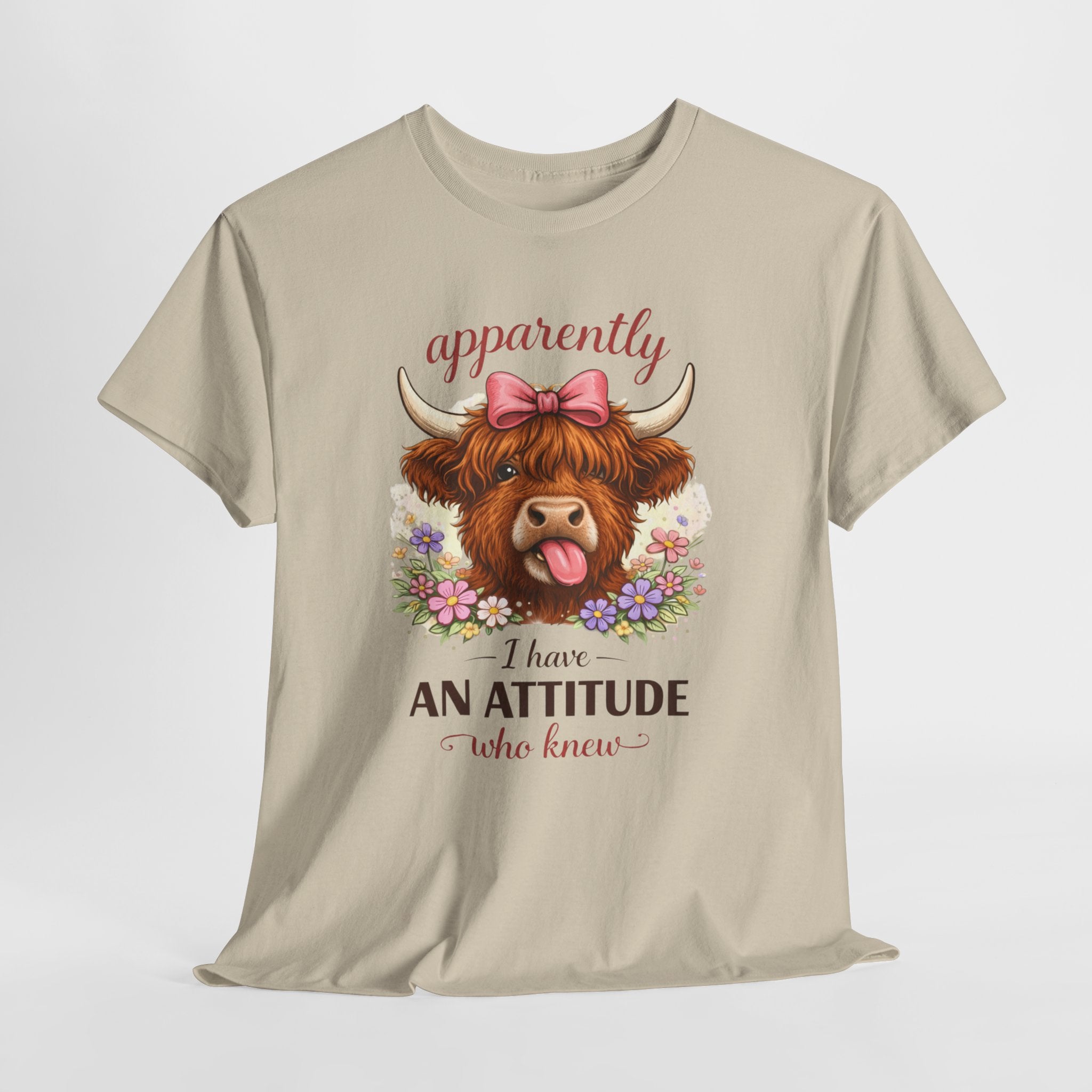 Apparently I Have an Attitude Shirt – Funny Highland Cow Graphic Tee, Cute Sassy Cow T-Shirt for Women
