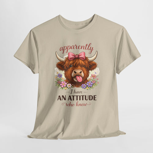 Apparently I Have an Attitude Shirt – Funny Highland Cow Graphic Tee, Cute Sassy Cow T-Shirt for Women