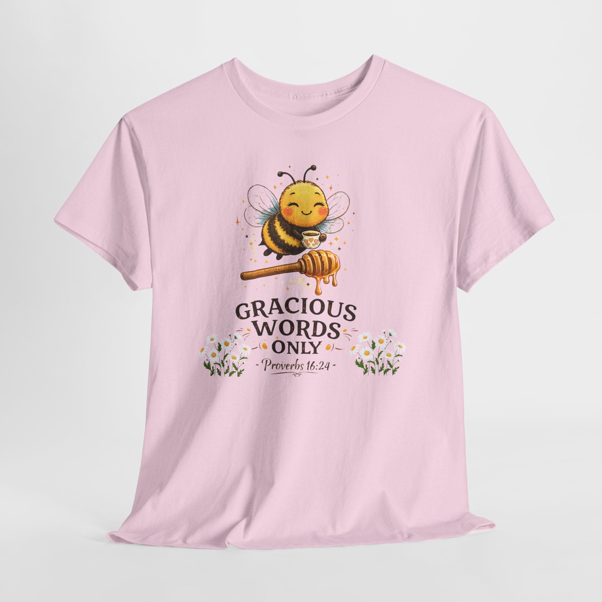 Gracious Words Only Proverbs 16:24 Christian Shirt – Cute Bee Bible Verse Tee – Kindness Faith Graphic Shirt