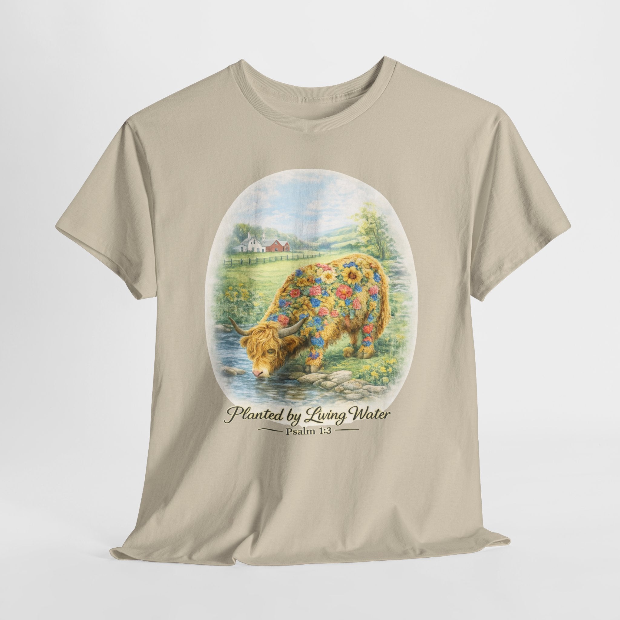 Highland Cow Planted by Living Water Shirt – Psalm 1:3 Christian Floral Cow Faith Graphic Tee