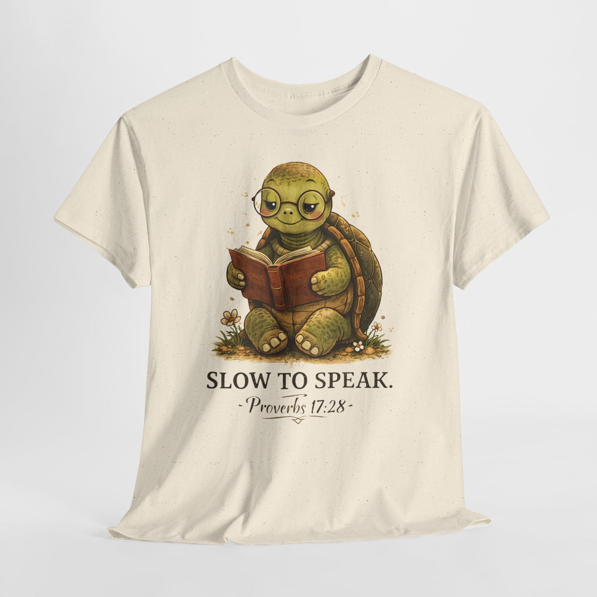 Slow to Speak Proverbs 17:28 Christian Shirt – Cute Turtle Bible Verse Tee – Faith Wisdom Graphic Shirt