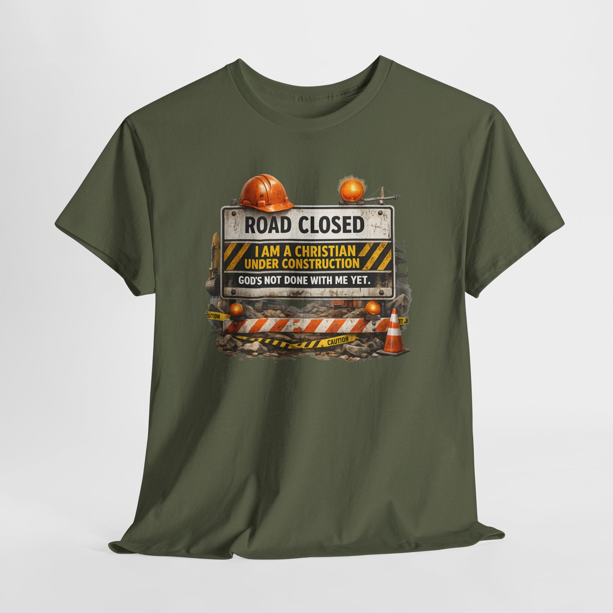 Christian Under Construction Shirt – Road Closed God’s Not Done Yet Faith T-Shirt