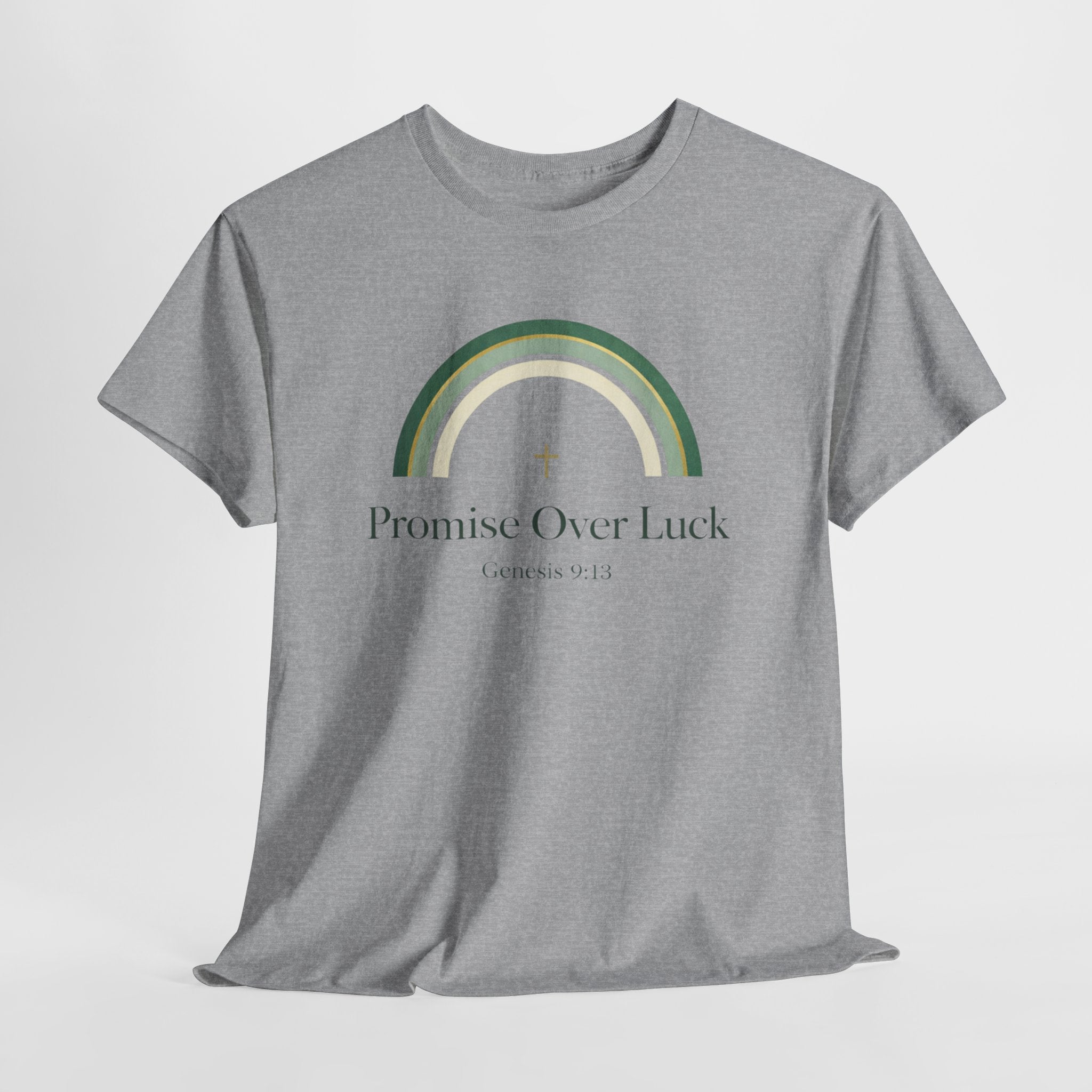 Promise Over Luck Christian Shirt – Genesis 9:13 Faith Based Rainbow T-Shirt – St. Patrick’s Day Christian Apparel for Women & Men